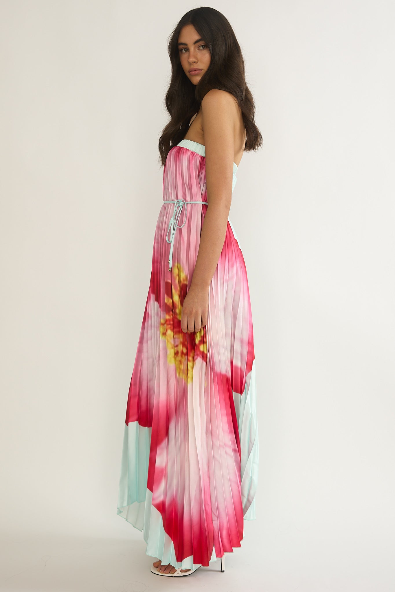 Lauriella Strapless Accordion Pleat Maxi Dress Hibiscus Mint by Selfie Leslie