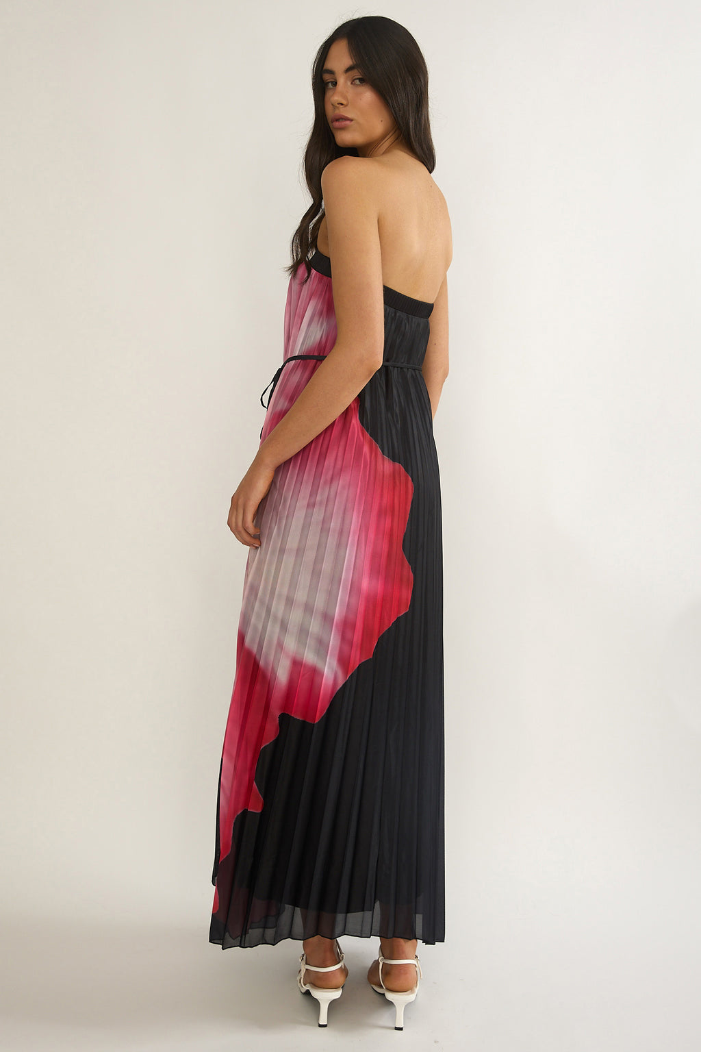 Lauriella Strapless Accordion Pleat Maxi Dress Hibiscus Black by Selfie Leslie