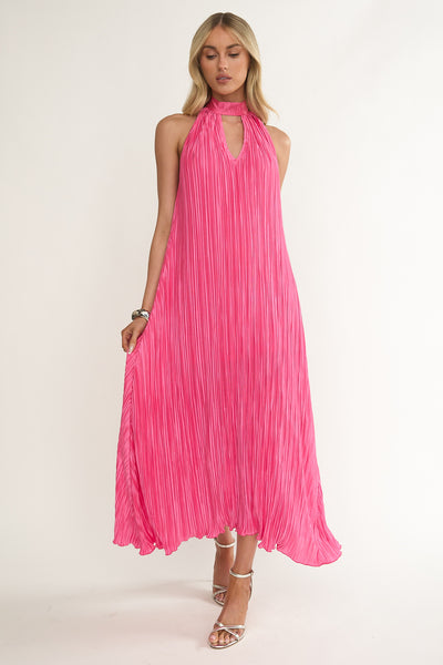 Aurea Halterneck Crepe Maxi Dress Hot Pink XL Aurea Halterneck Crepe Maxi Dress Hot Pink XL