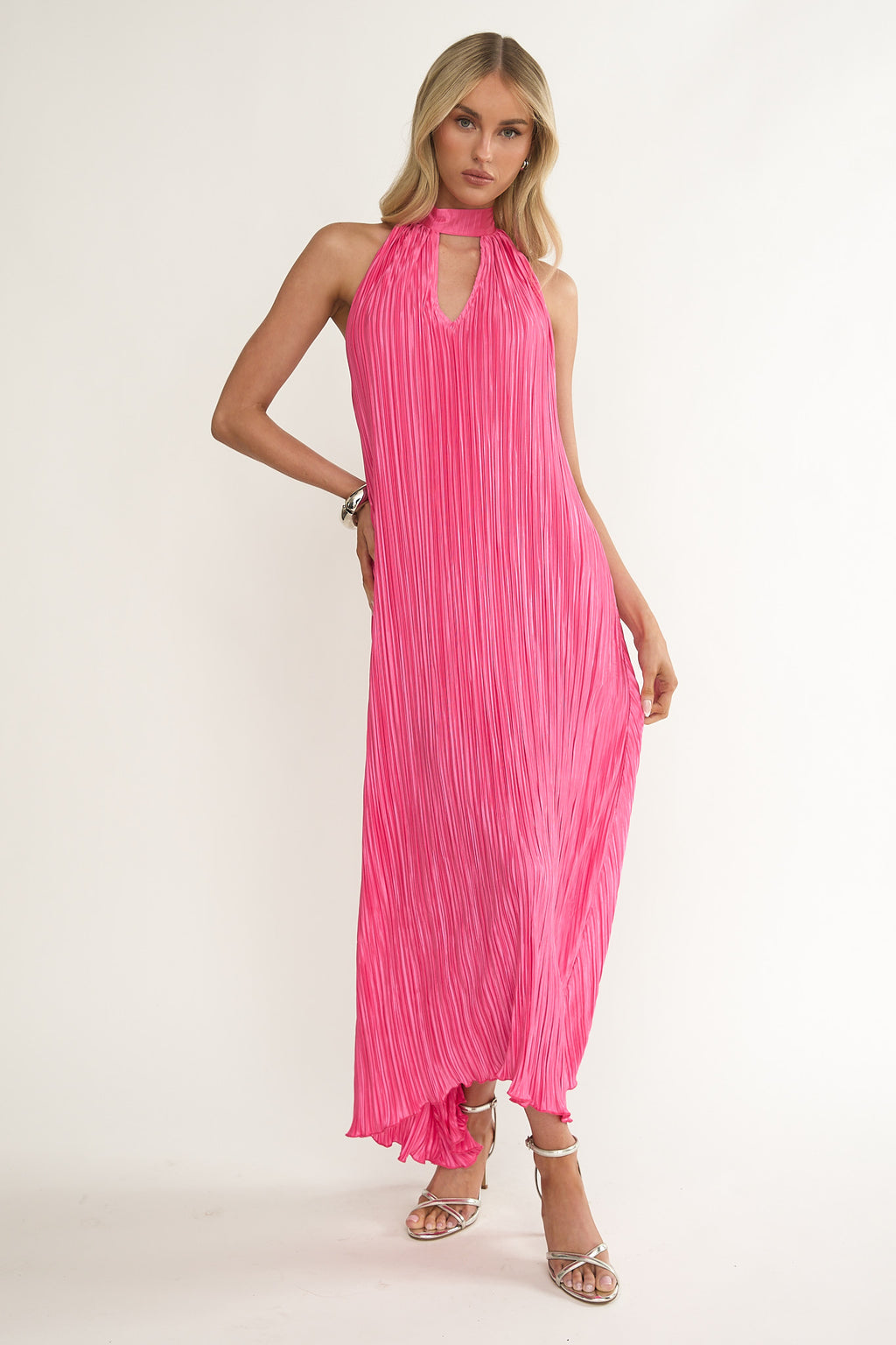Aurea Halterneck Crepe Maxi Dress Hot Pink by Selfie Leslie