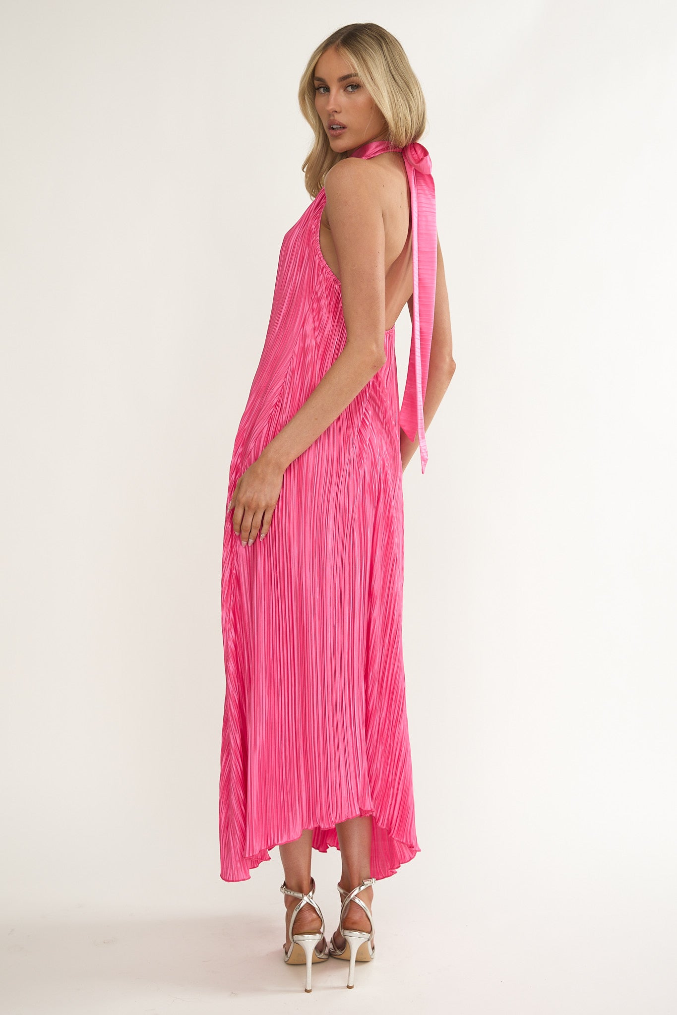 Aurea Halterneck Crepe Maxi Dress Hot Pink by Selfie Leslie