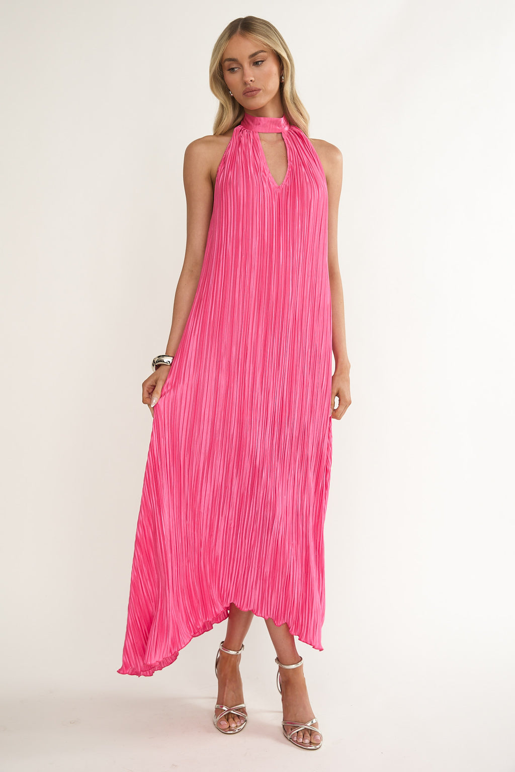 Aurea Halterneck Crepe Maxi Dress Hot Pink by Selfie Leslie