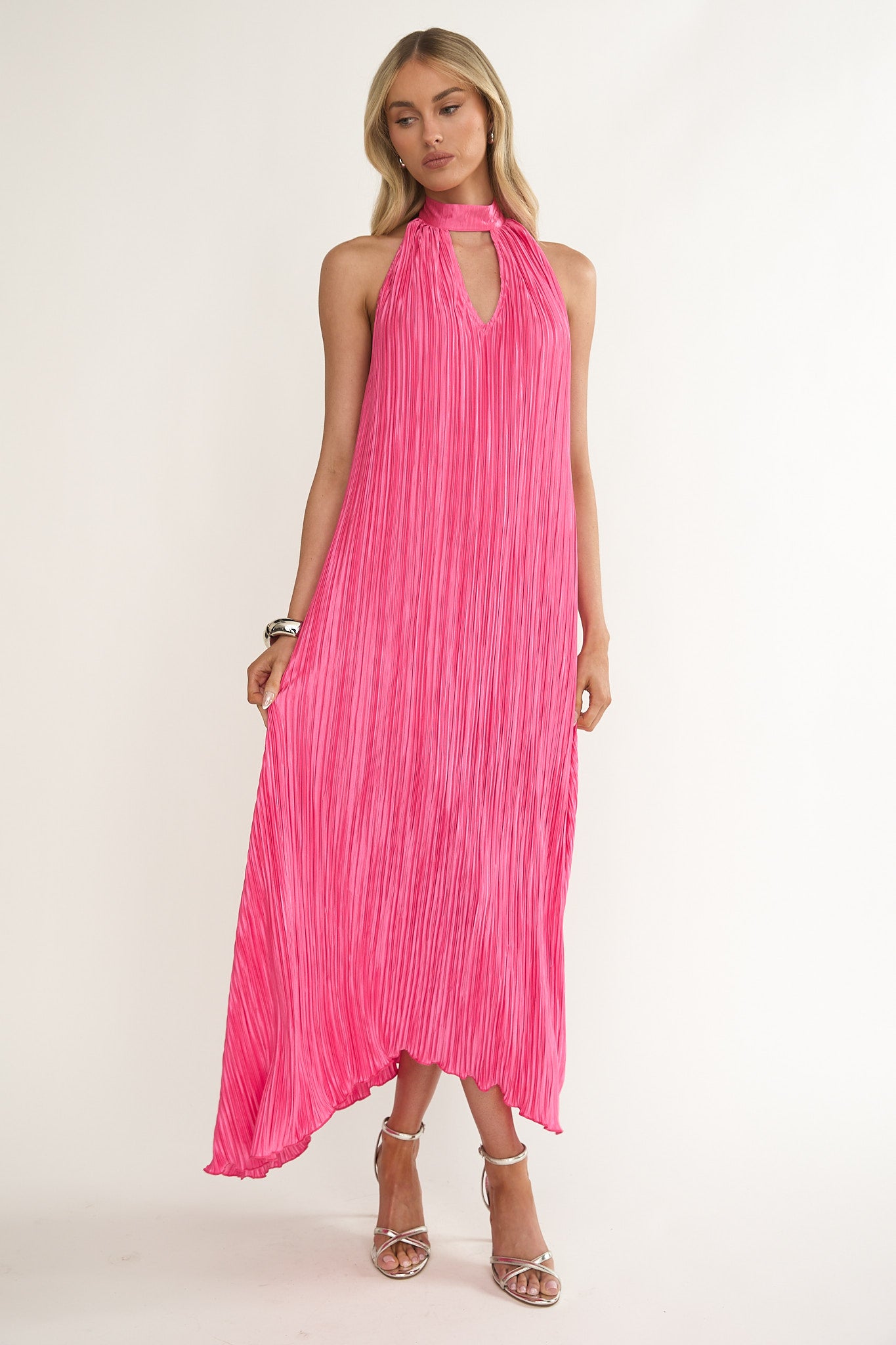 Aurea Halterneck Crepe Maxi Dress Hot Pink by Selfie Leslie