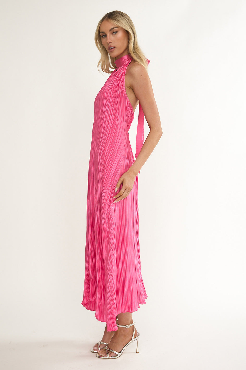 Aurea Halterneck Crepe Maxi Dress Hot Pink by Selfie Leslie