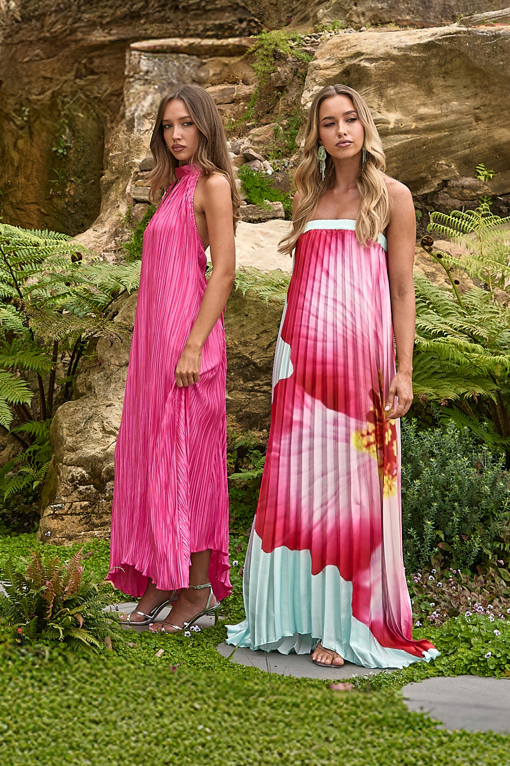 Aurea Halterneck Crepe Maxi Dress Hot Pink by Selfie Leslie
