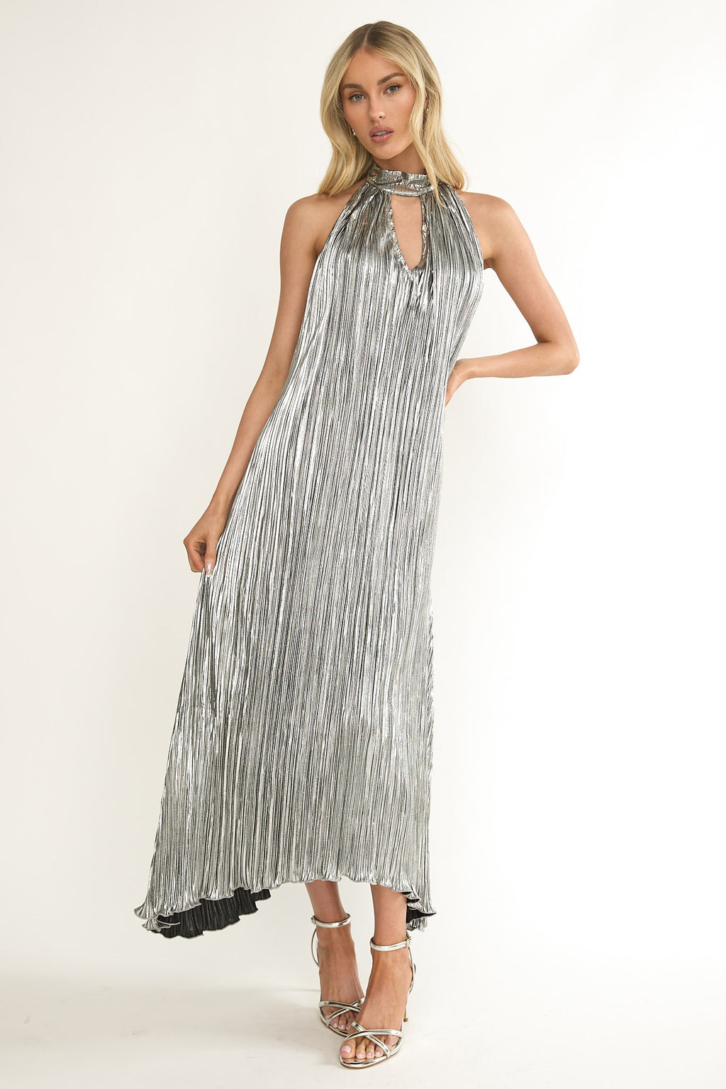 Aurea Halterneck Crepe Maxi Dress Silver by Selfie Leslie
