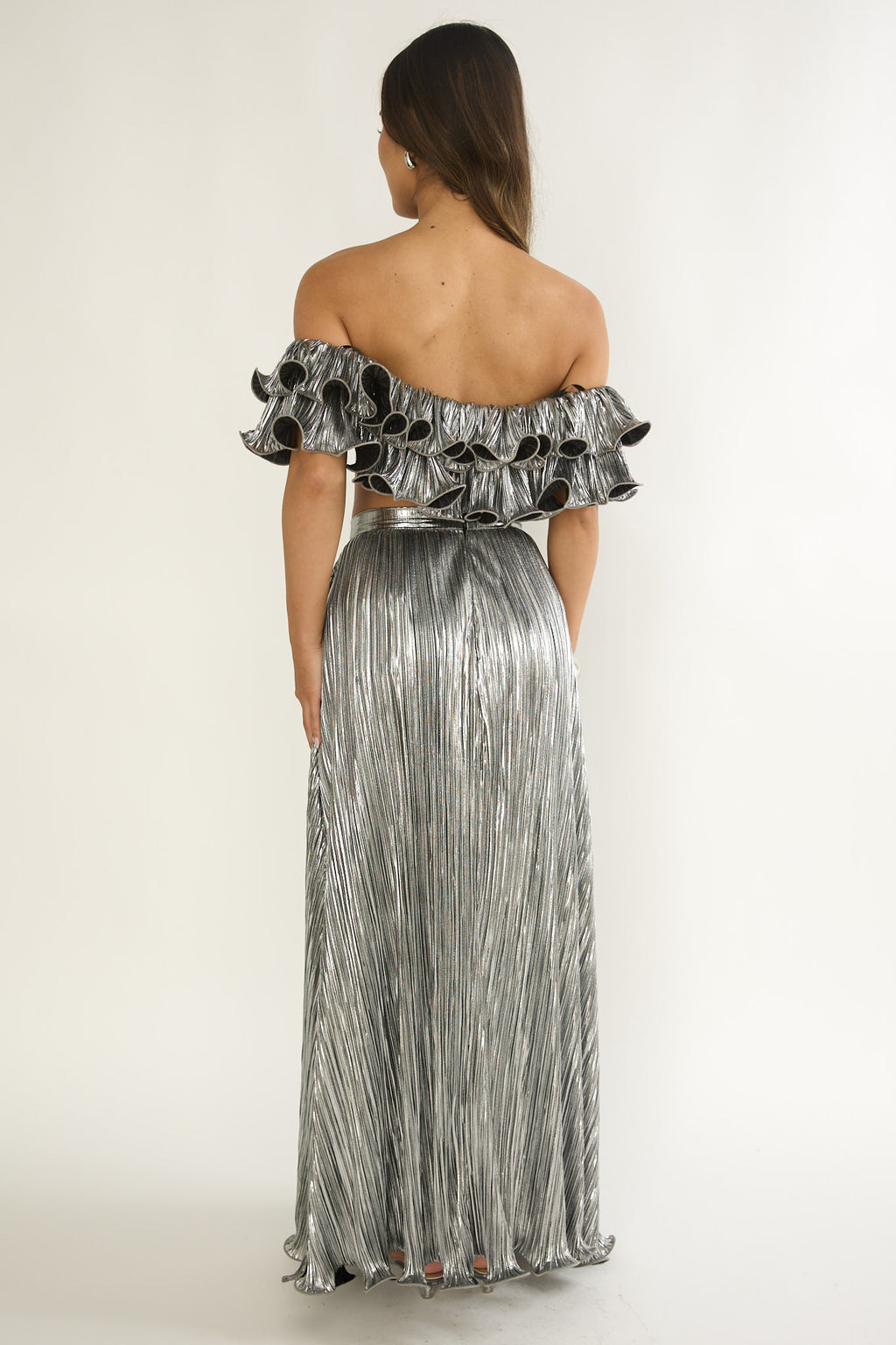 Amaria Lettuce Edge Maxi Skirt Silver by Selfie Leslie