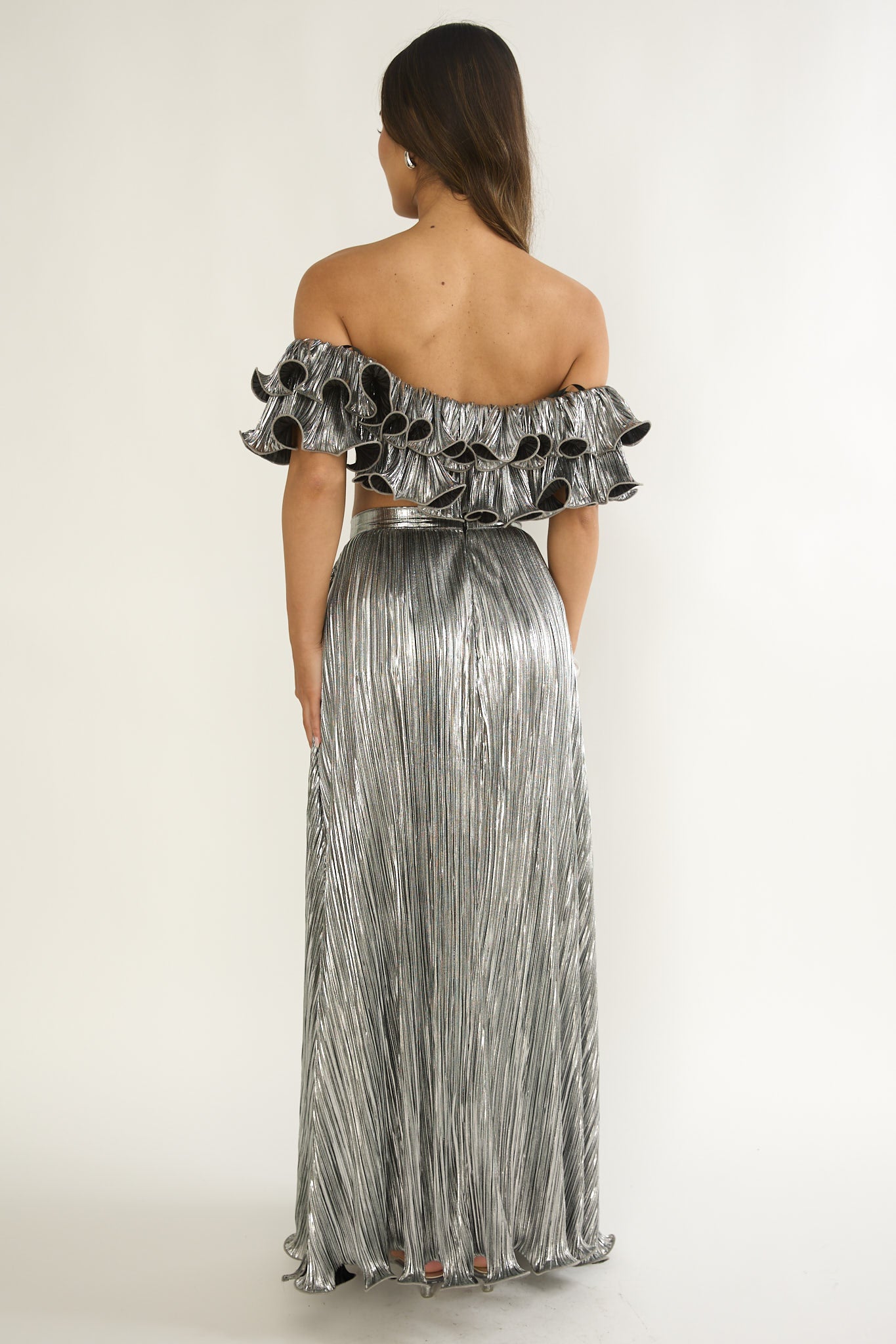 Amaria Lettuce Edge Maxi Skirt Silver by Selfie Leslie