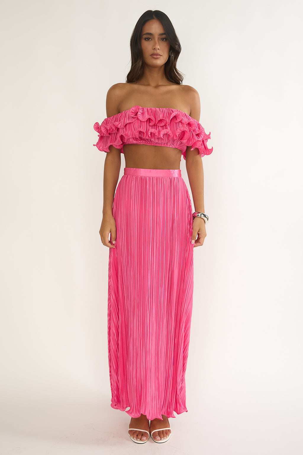Amaria Lettuce Edge Maxi Skirt Hot Pink by Selfie Leslie