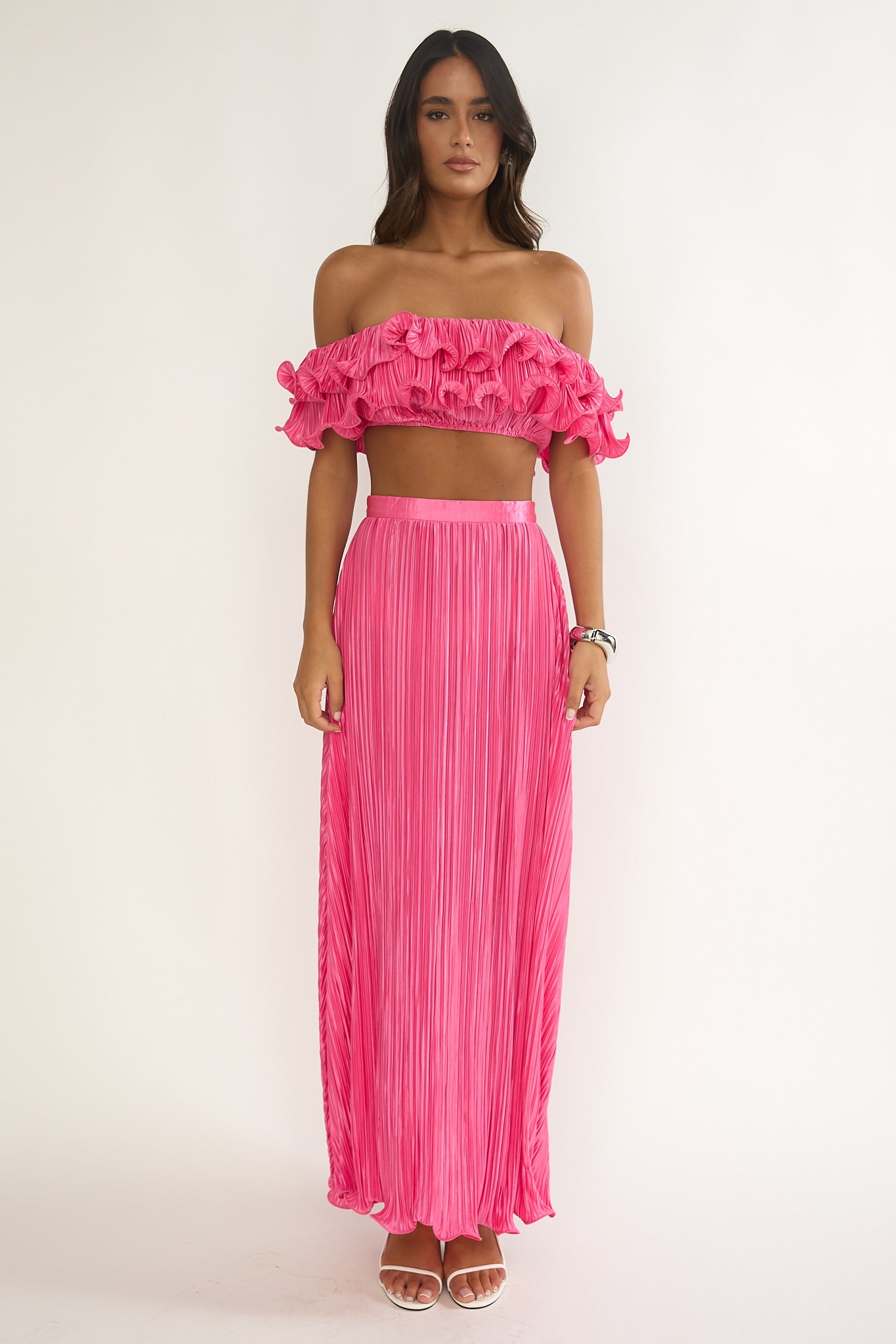 Amaria Lettuce Edge Maxi Skirt Hot Pink by Selfie Leslie
