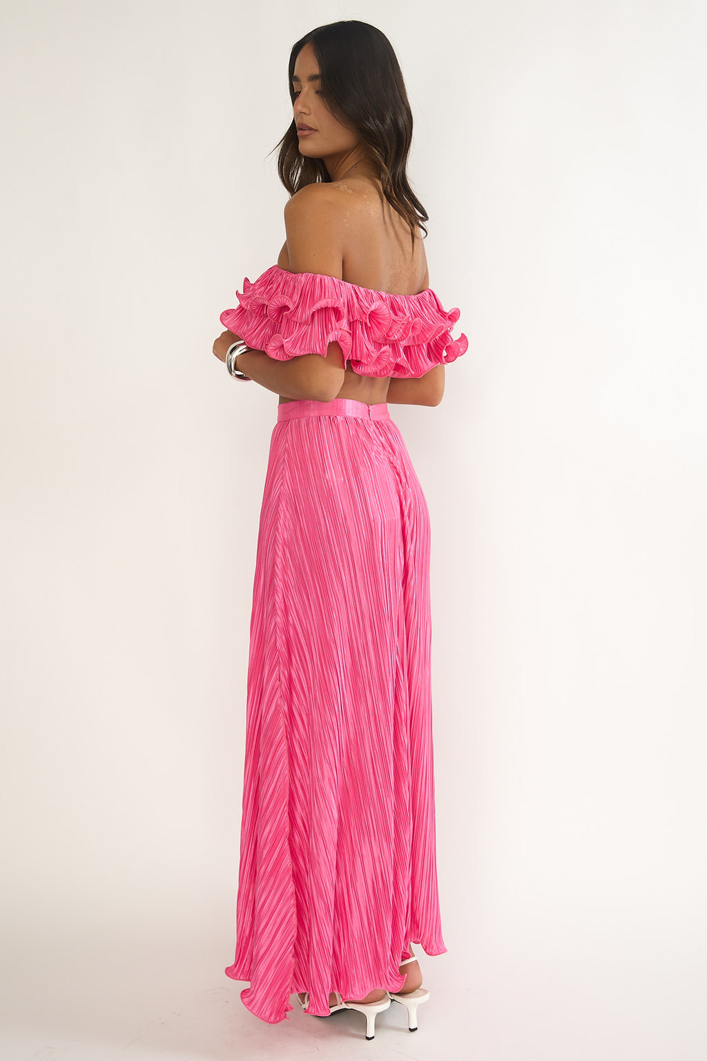 Amaria Lettuce Edge Maxi Skirt Hot Pink by Selfie Leslie