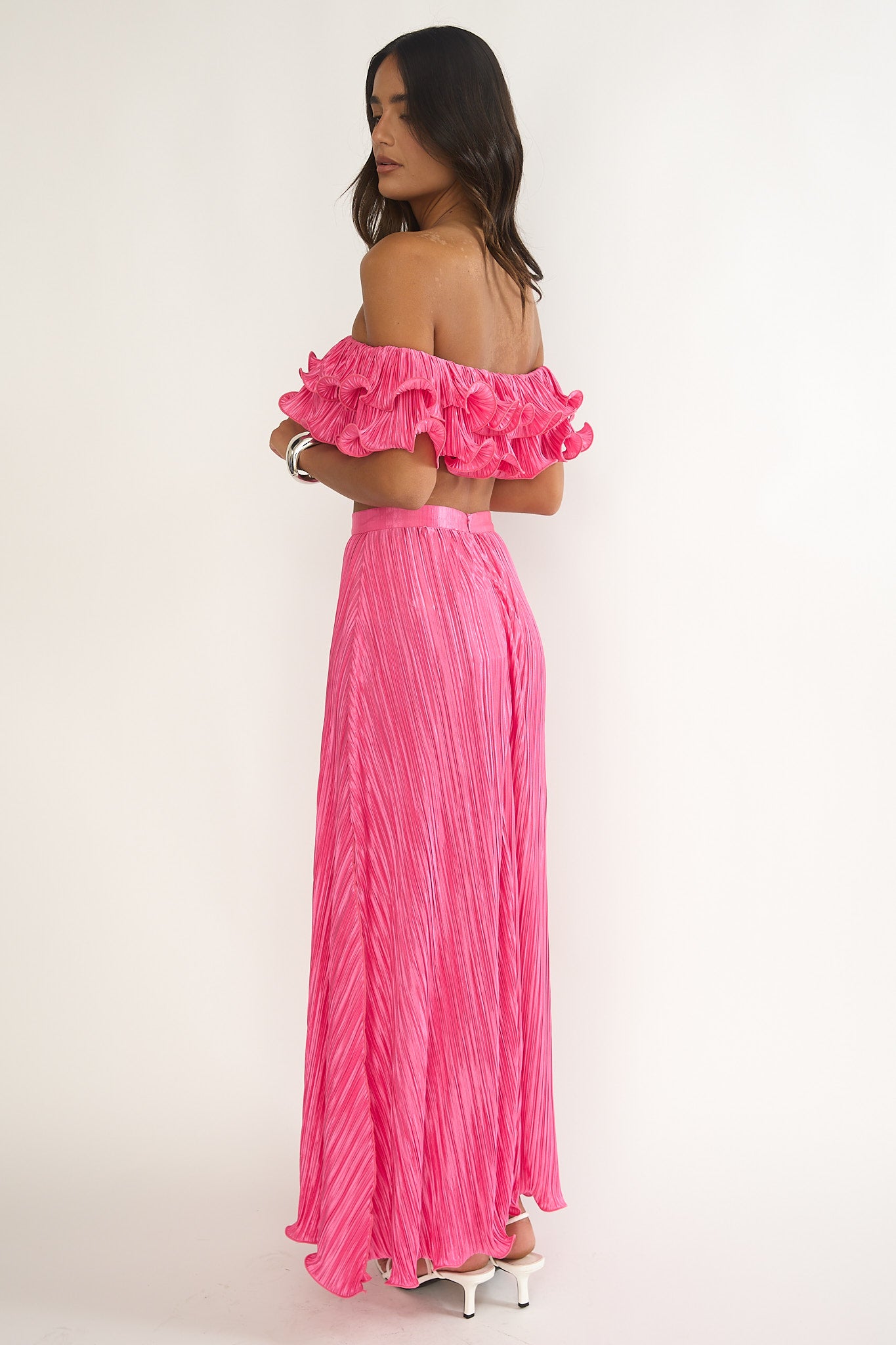 Amaria Lettuce Edge Maxi Skirt Hot Pink by Selfie Leslie