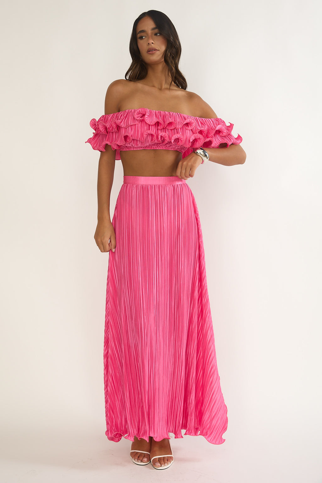Amaria Lettuce Edge Maxi Skirt Hot Pink by Selfie Leslie