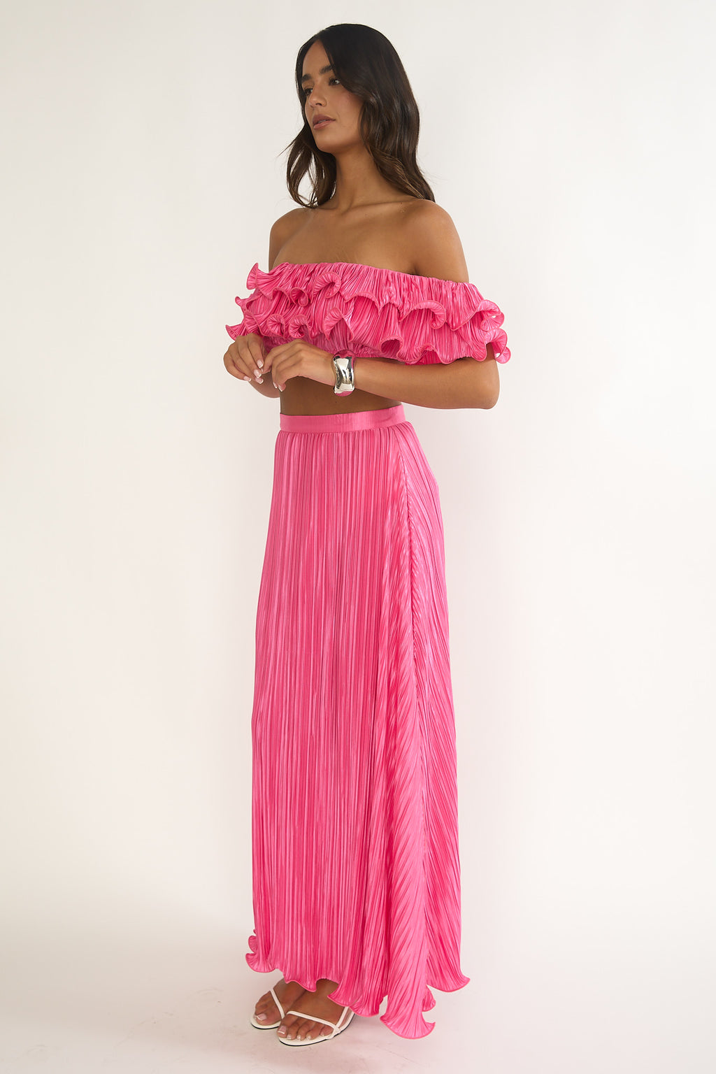 Amaria Lettuce Edge Maxi Skirt Hot Pink by Selfie Leslie