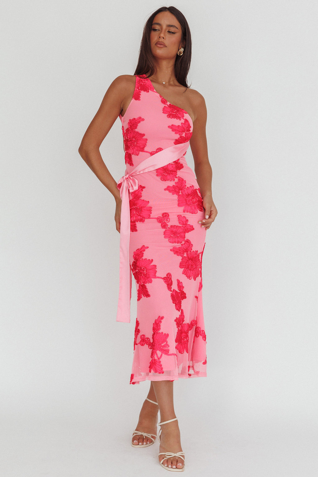 Kairi One-Shoulder Sash Maxi Dress Hot Pink by Selfie Leslie