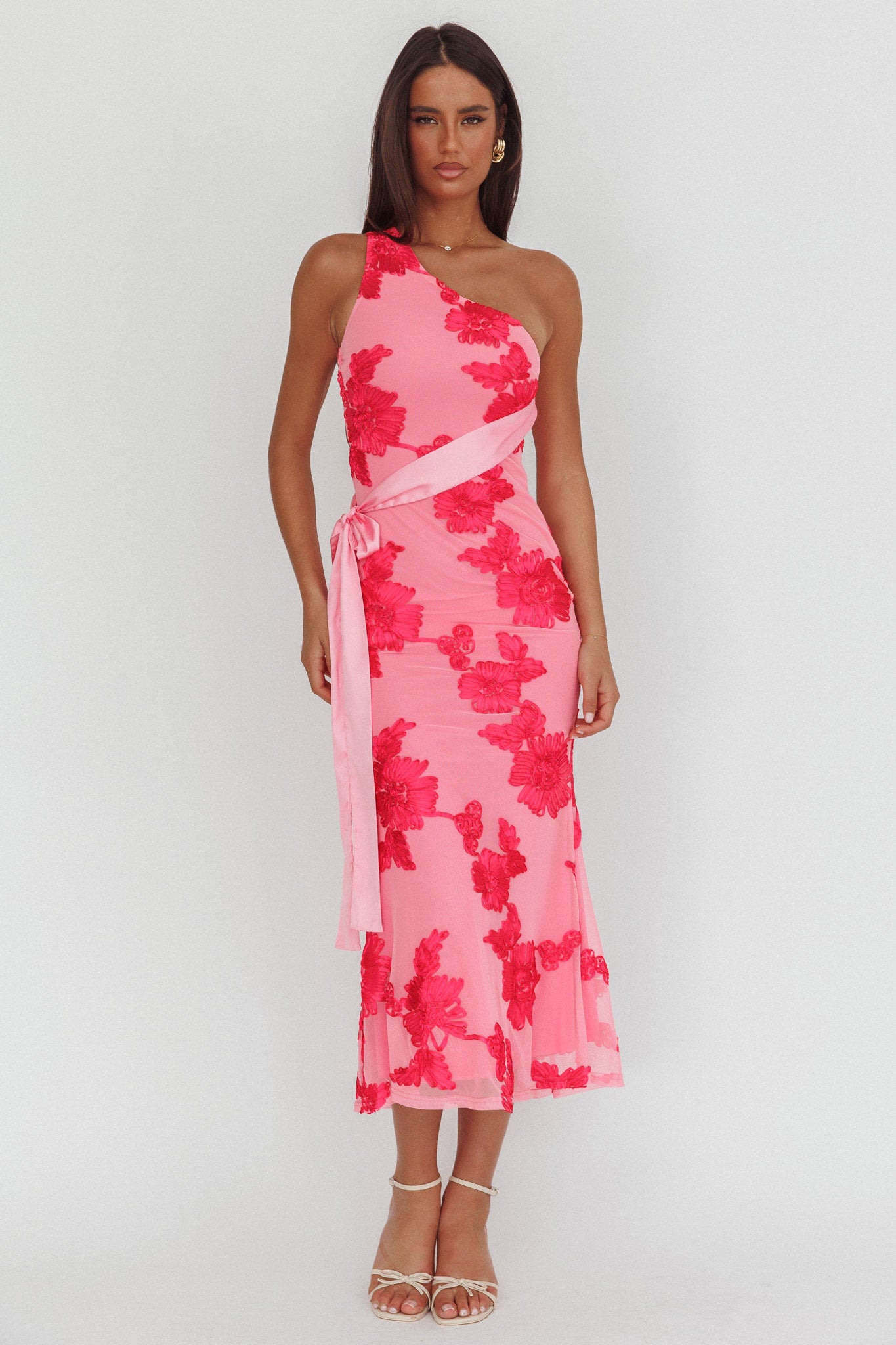Kairi One-Shoulder Sash Maxi Dress Hot Pink by Selfie Leslie