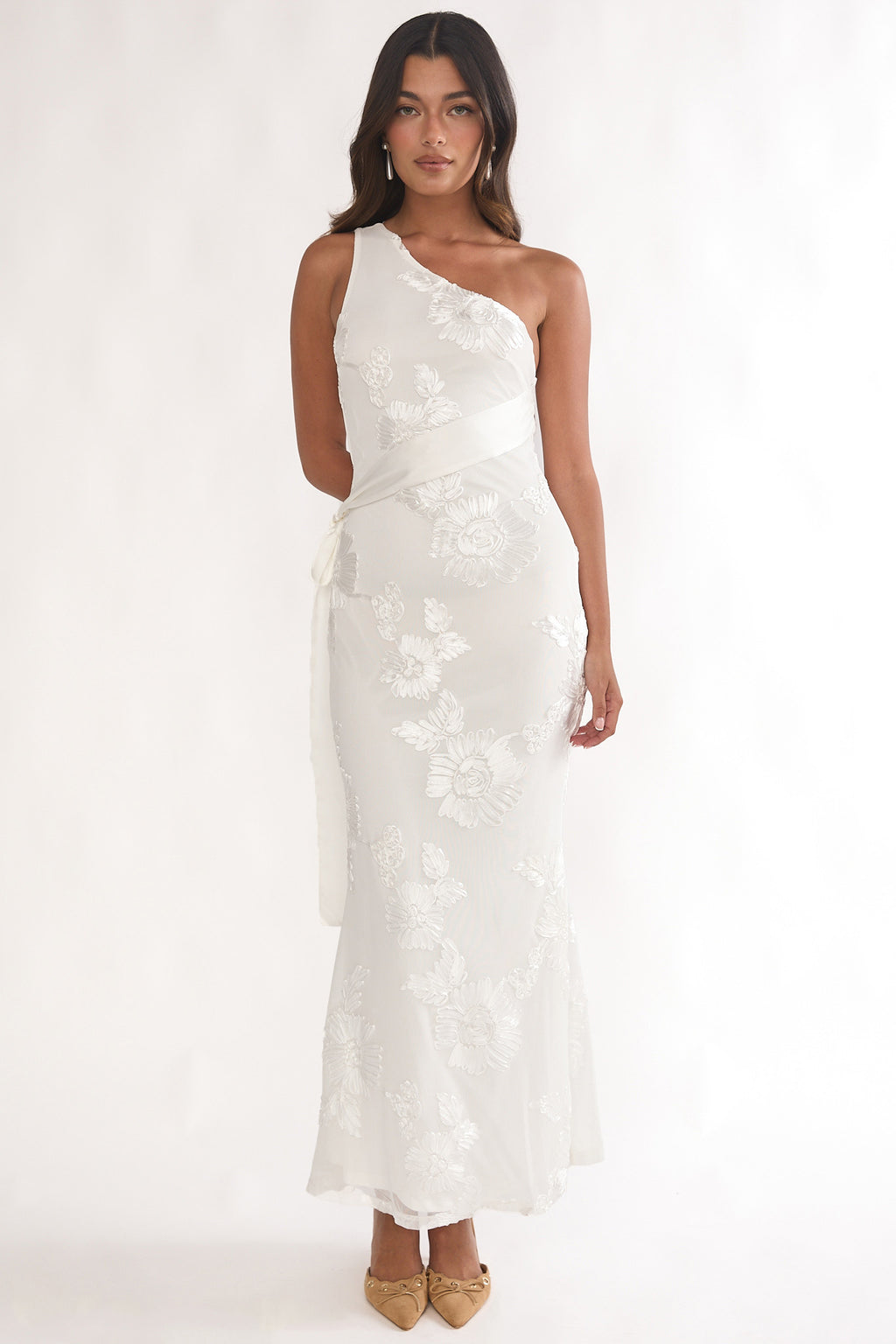 Kairi One-Shoulder Sash Maxi Dress White - XS