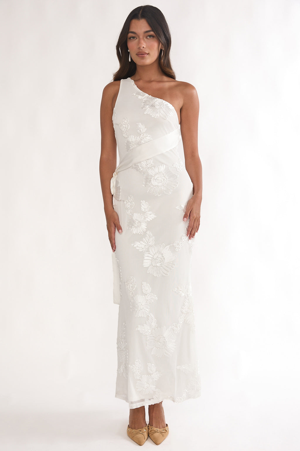 Kairi One-Shoulder Sash Maxi Dress White