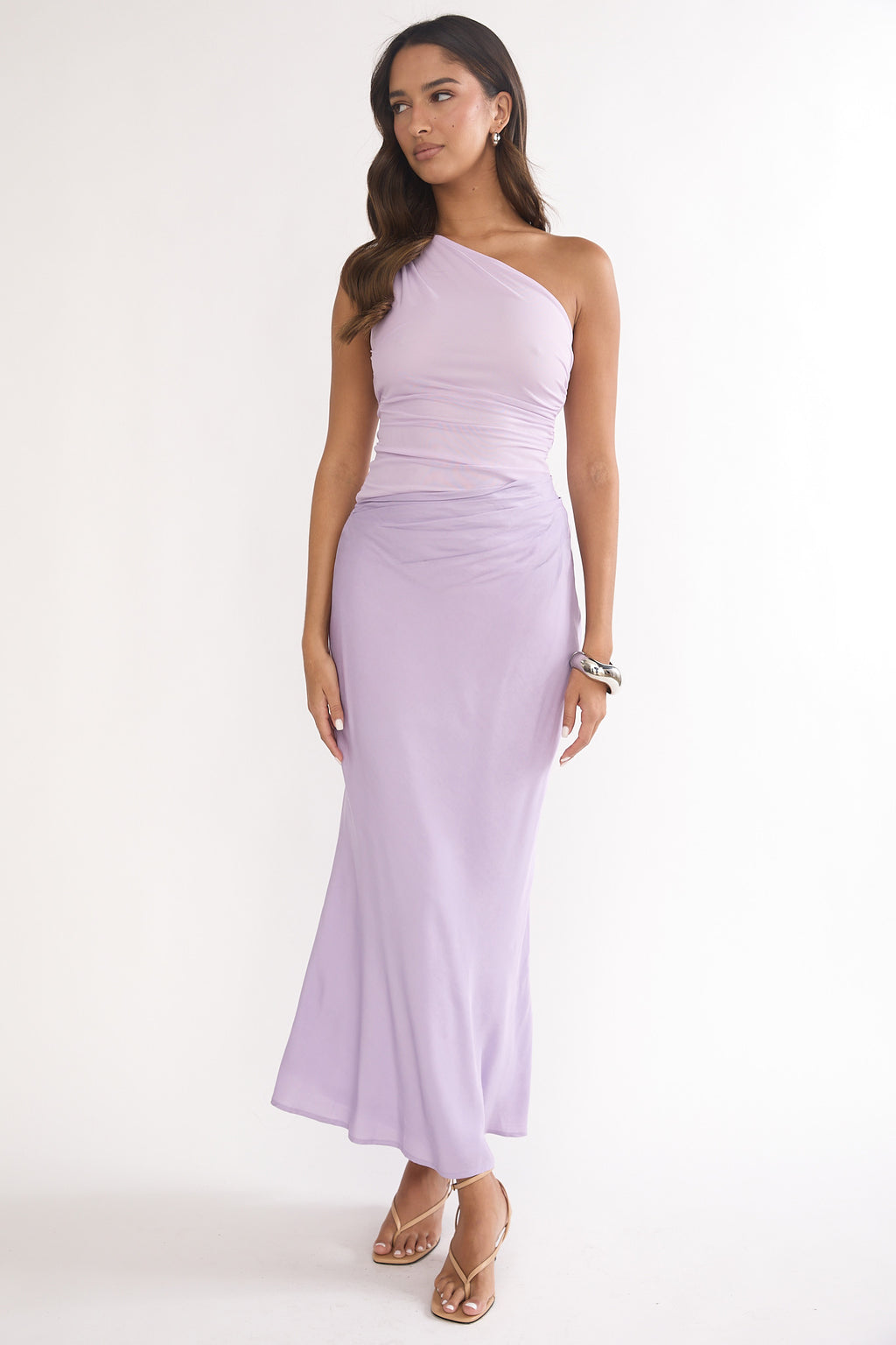 Divina One-Shoulder Gathered Waist Maxi Dress Lilac by Selfie Leslie