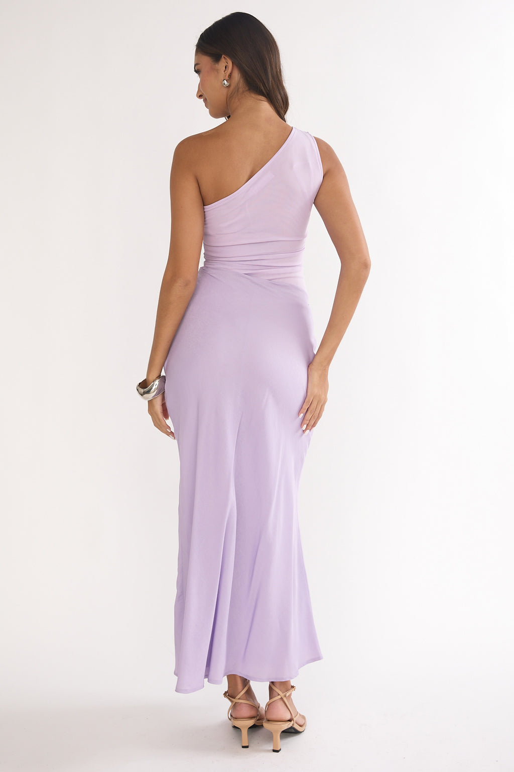 Divina One-Shoulder Gathered Waist Maxi Dress Lilac by Selfie Leslie