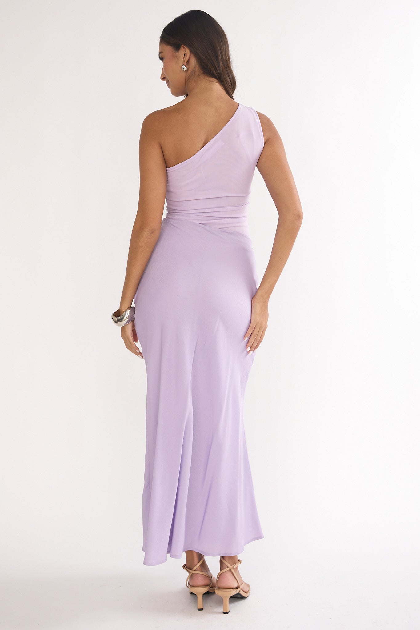 Divina One-Shoulder Gathered Waist Maxi Dress Lilac by Selfie Leslie