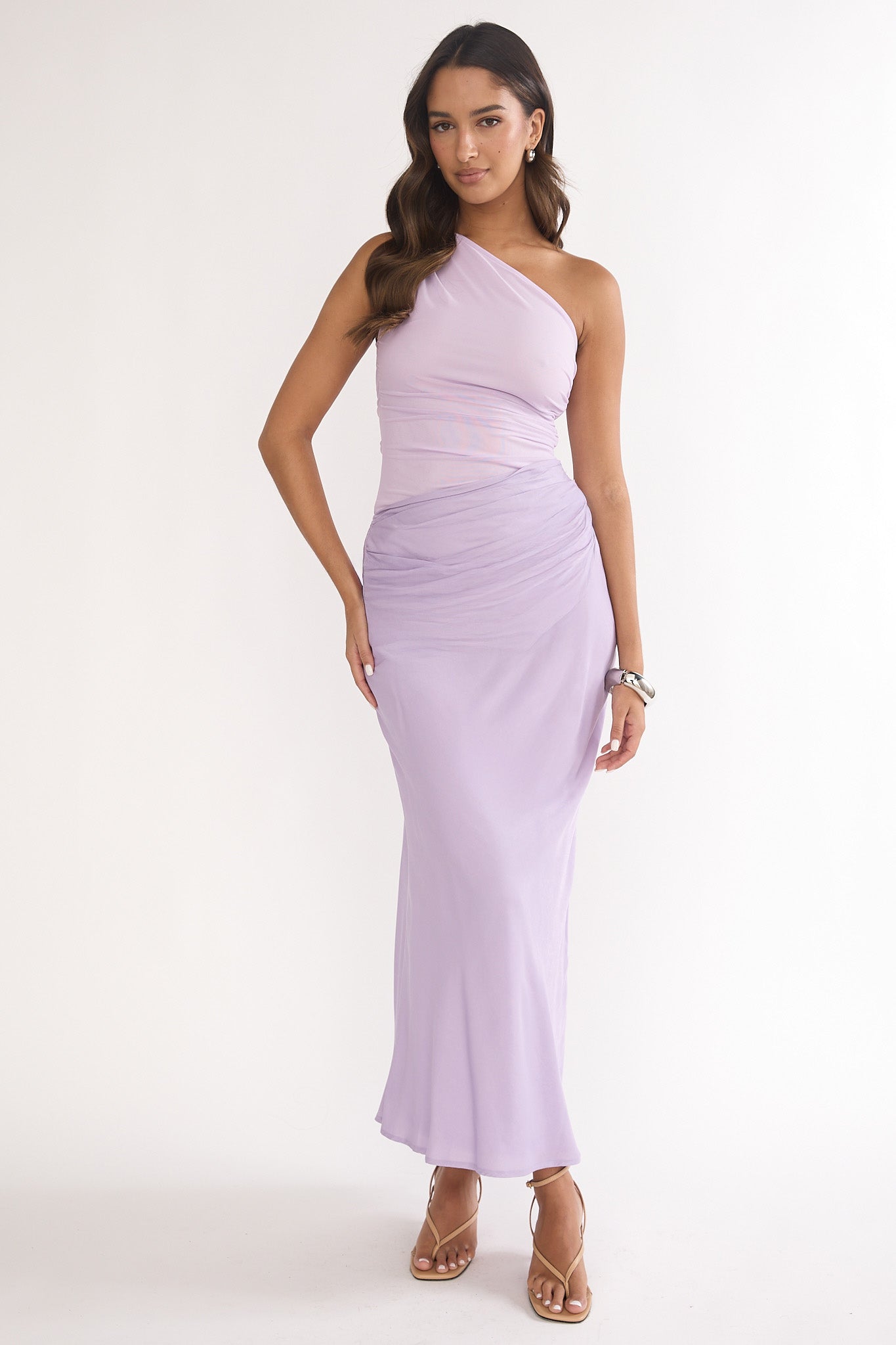Divina One-Shoulder Gathered Waist Maxi Dress Lilac by Selfie Leslie