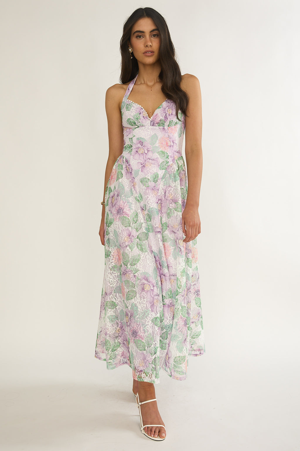 Florent Sweetheart Halterneck Maxi Dress Lace Lilac by Selfie Leslie