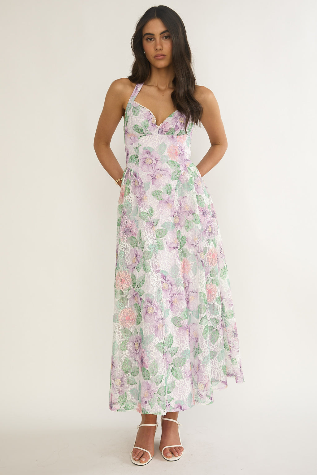 Florent Sweetheart Halterneck Maxi Dress Lace Lilac by Selfie Leslie