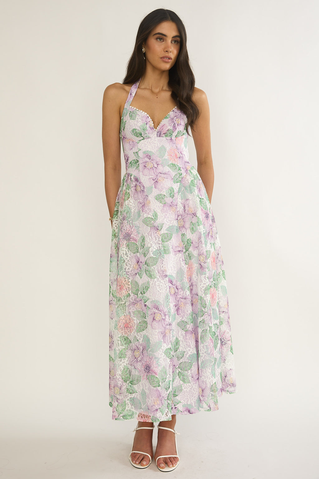 Florent Sweetheart Halterneck Maxi Dress Lace Lilac by Selfie Leslie