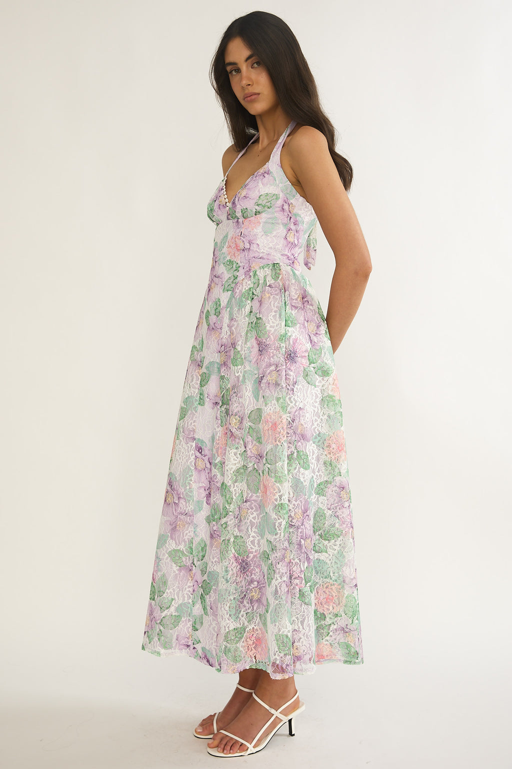 Florent Sweetheart Halterneck Maxi Dress Lace Lilac by Selfie Leslie