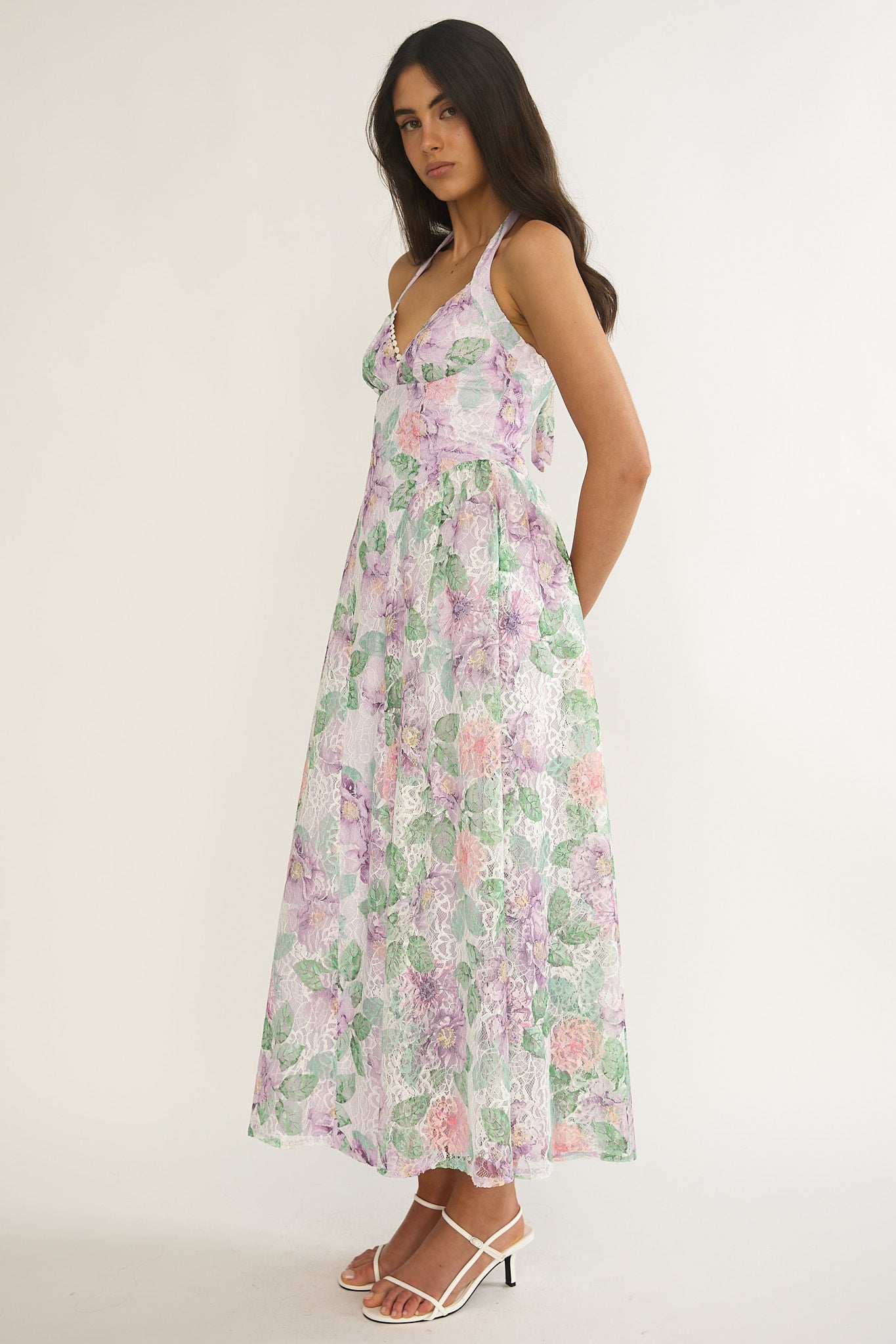 Florent Sweetheart Halterneck Maxi Dress Lace Lilac by Selfie Leslie