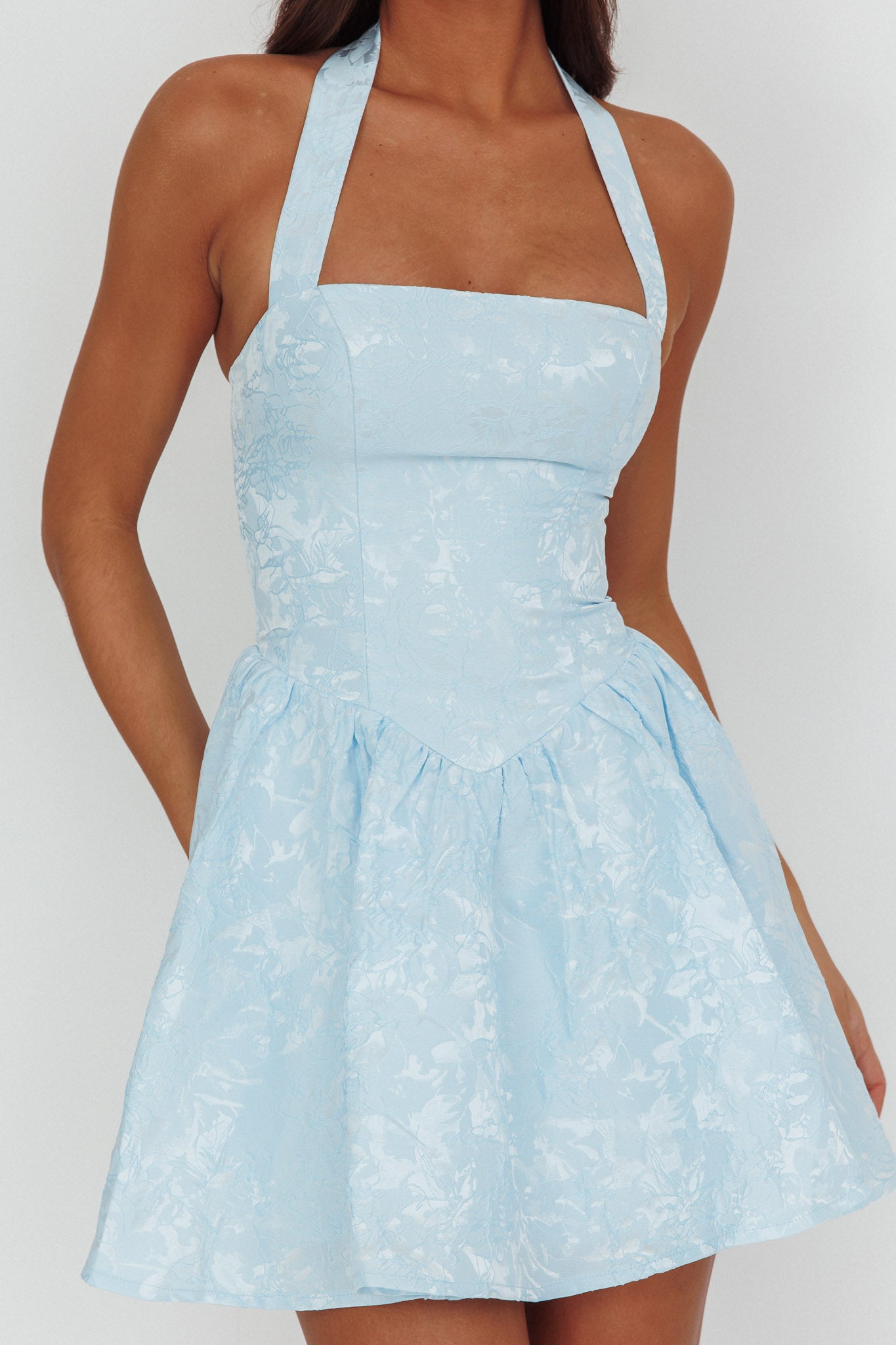 Serrah Halter Mini Dress Jacquard Blue - XS Serrah Halter Mini Dress Jacquard Blue - XS