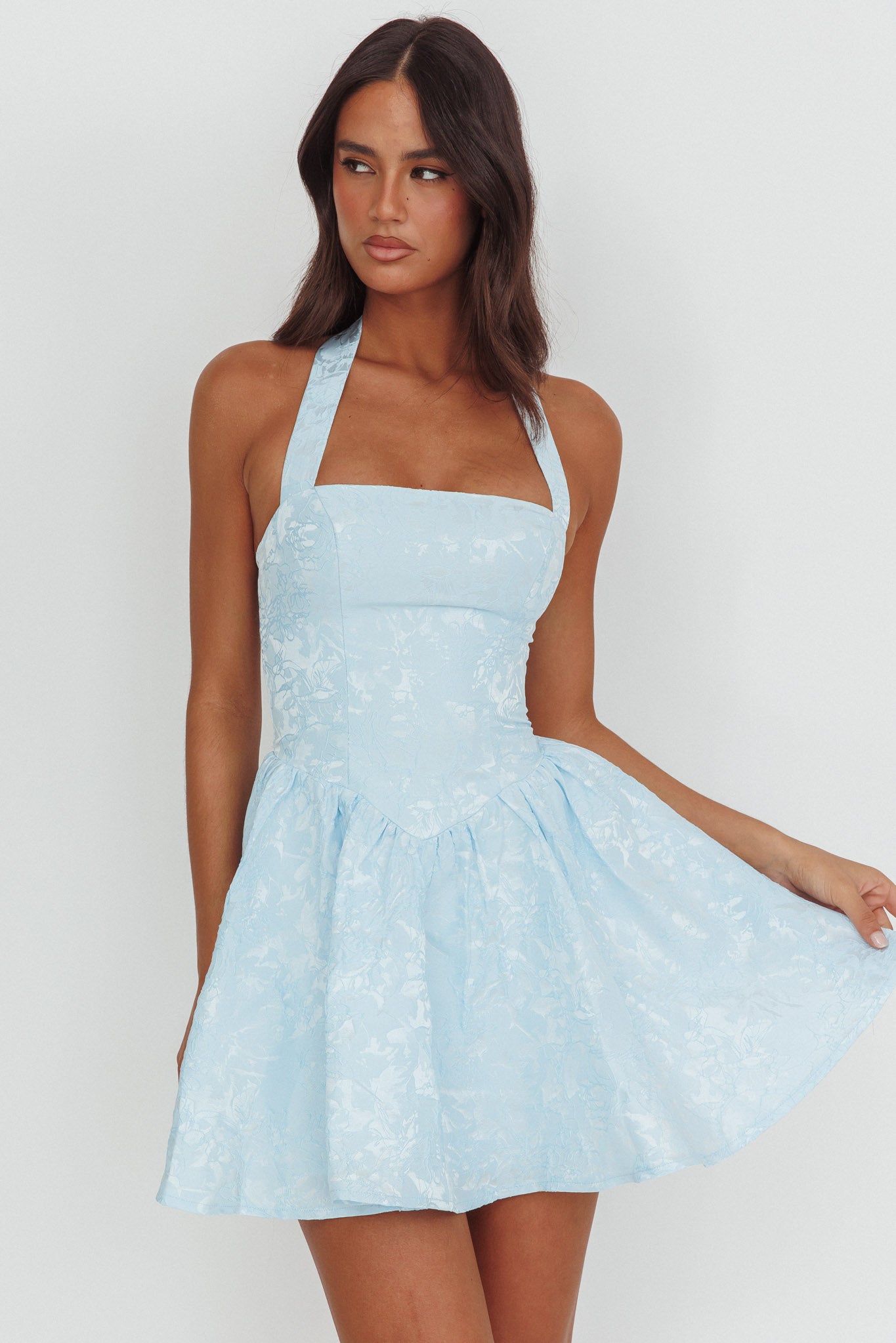 Serrah Halter Mini Dress Jacquard Blue - XS Serrah Halter Mini Dress Jacquard Blue - XS
