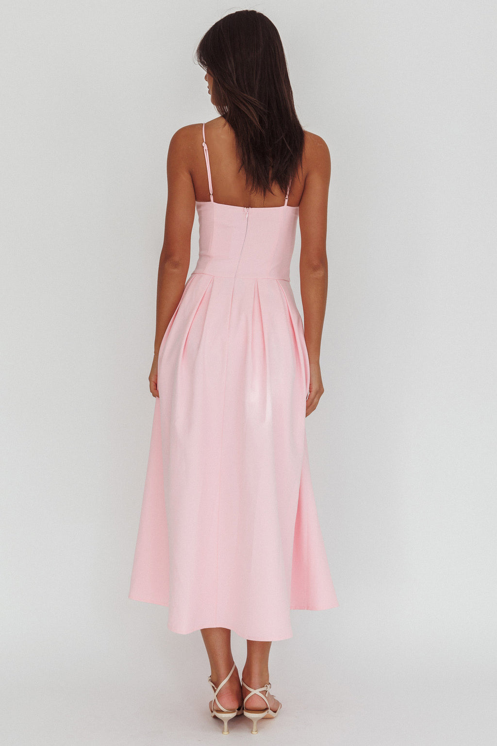 Kearsy Box Pleat Sweetheart Neckline Midi Dress Pink by Selfie Leslie