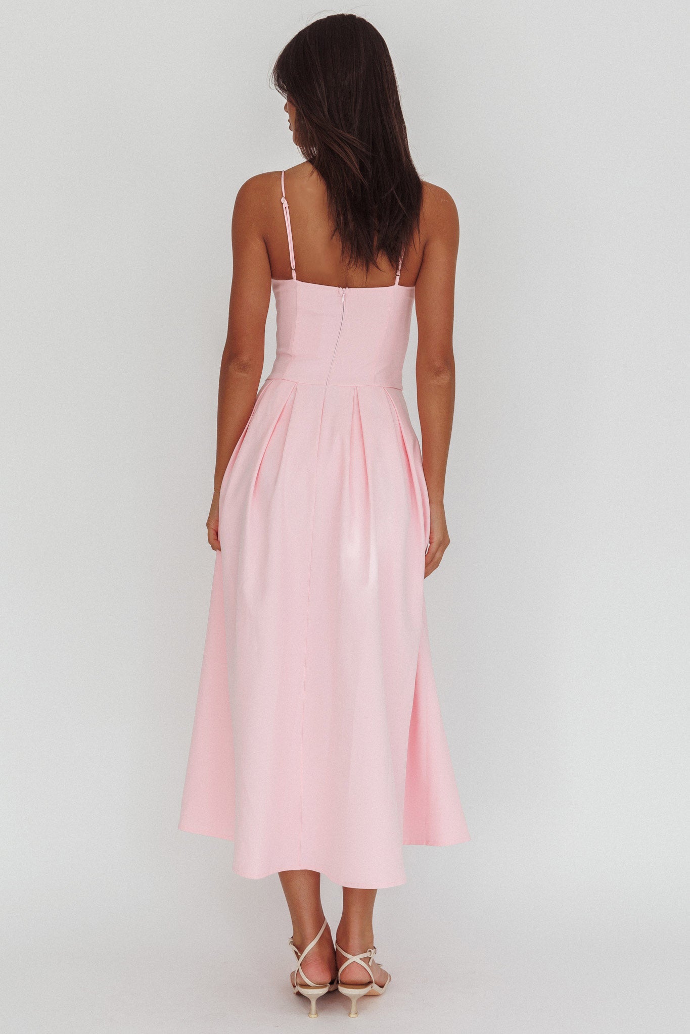 Kearsy Box Pleat Sweetheart Neckline Midi Dress Pink by Selfie Leslie