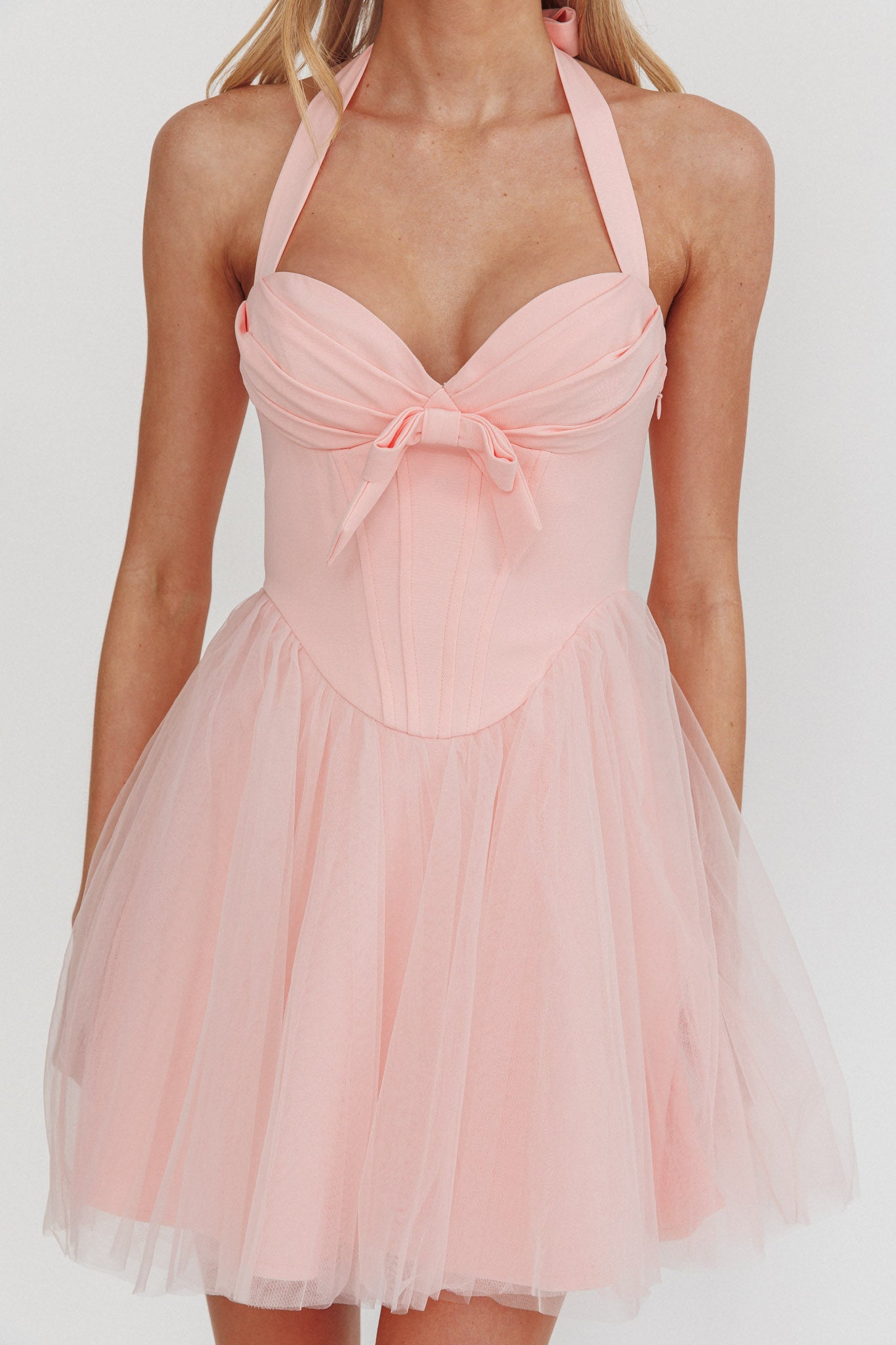 Princessa Sweetheart Neckline Halter Mini Dress Pink by Selfie Leslie