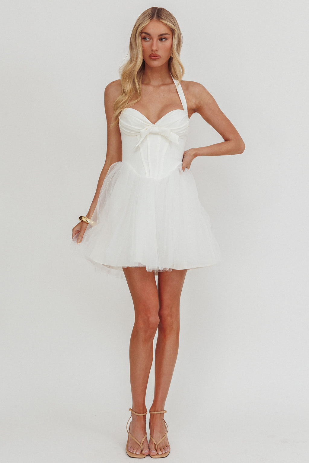 Princessa Sweetheart Neckline Halter Mini Dress White by Selfie Leslie