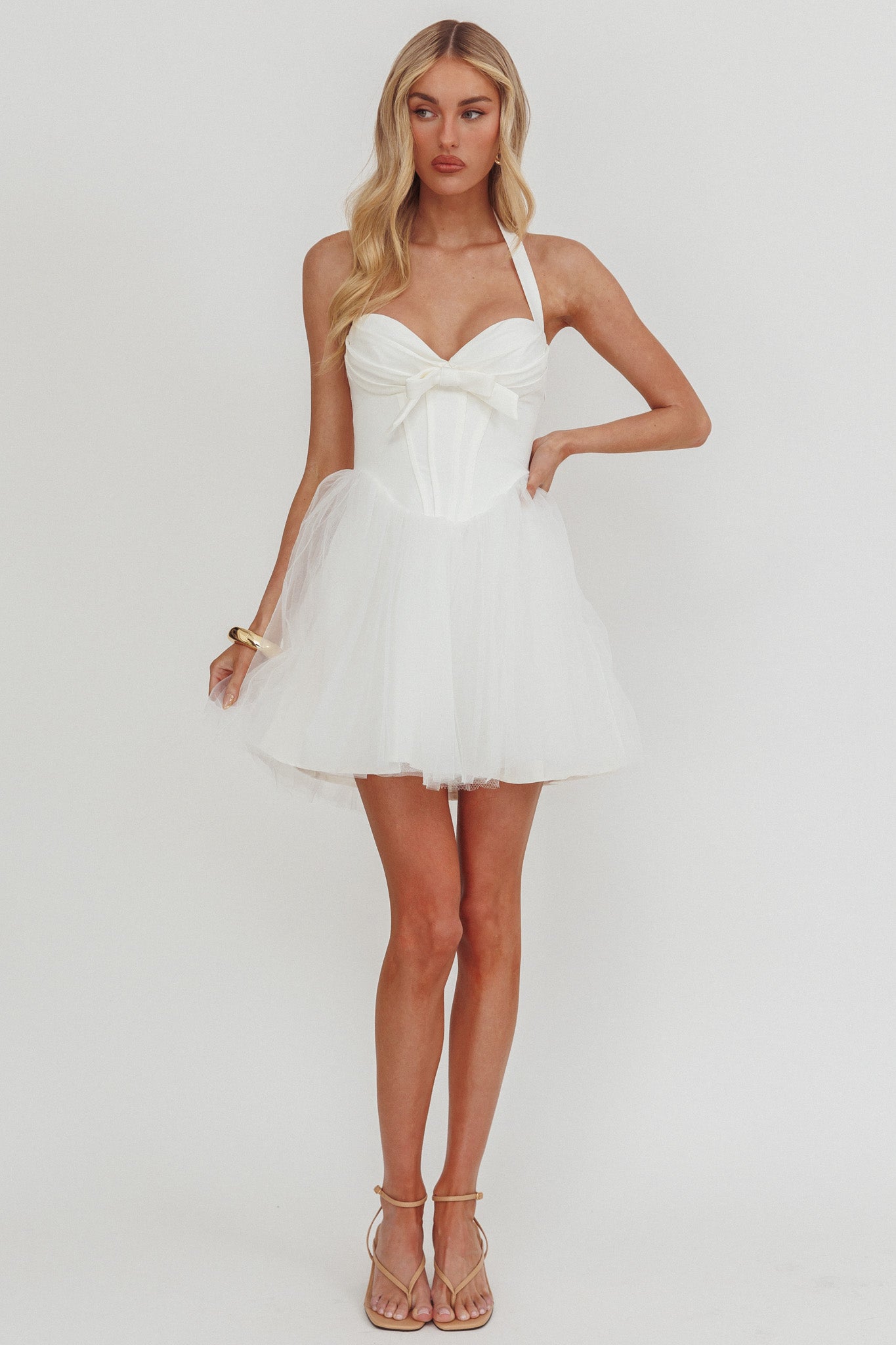 Princessa Sweetheart Neckline Halter Mini Dress White by Selfie Leslie