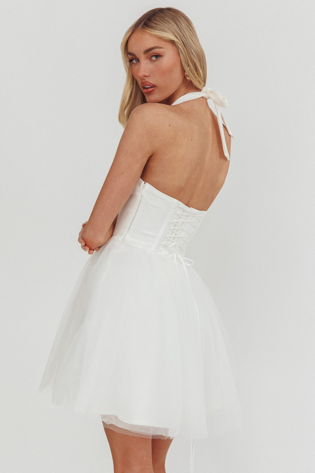 Princessa Sweetheart Neckline Halter Mini Dress White by Selfie Leslie