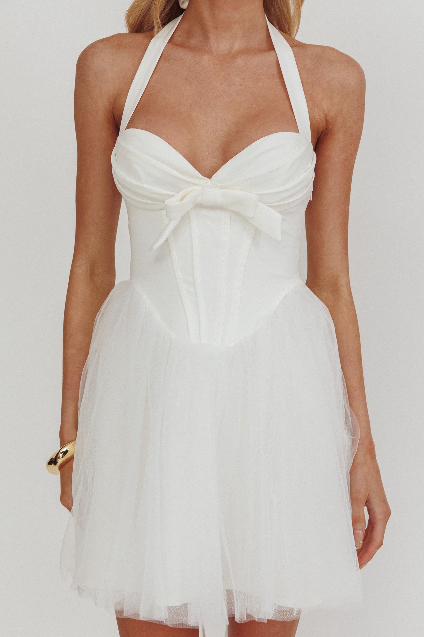 Princessa Sweetheart Neckline Halter Mini Dress White by Selfie Leslie