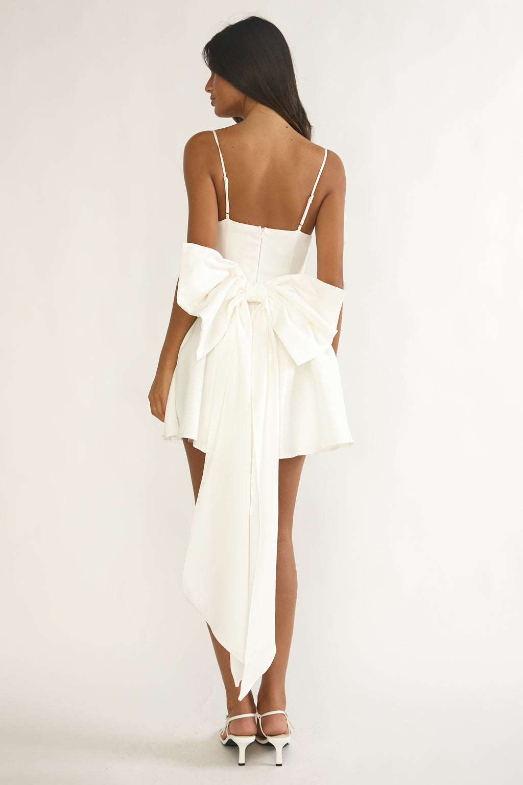 Wilder Oversized Back Bow Mini Dress White by Selfie Leslie