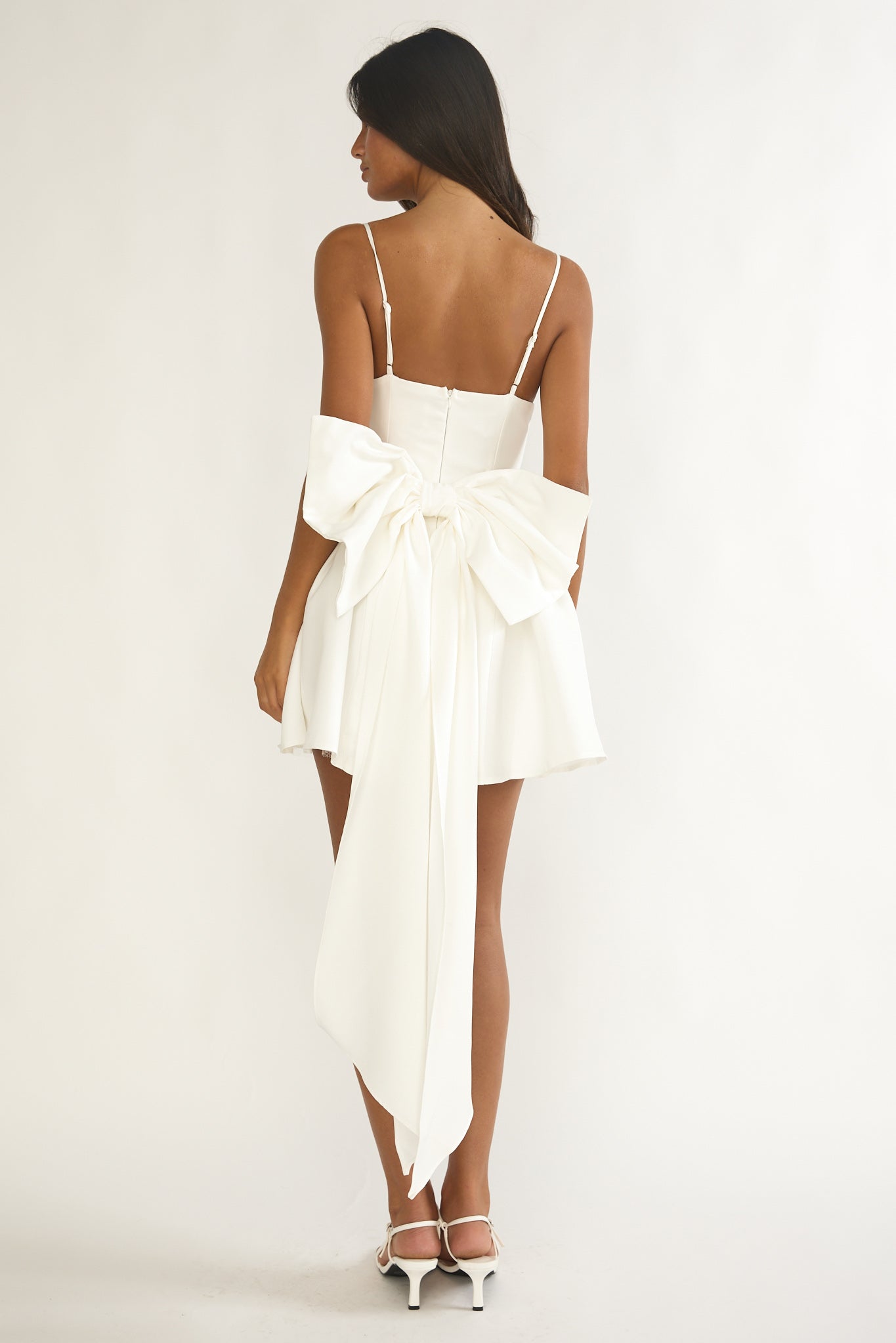 Wilder Oversized Back Bow Mini Dress White by Selfie Leslie