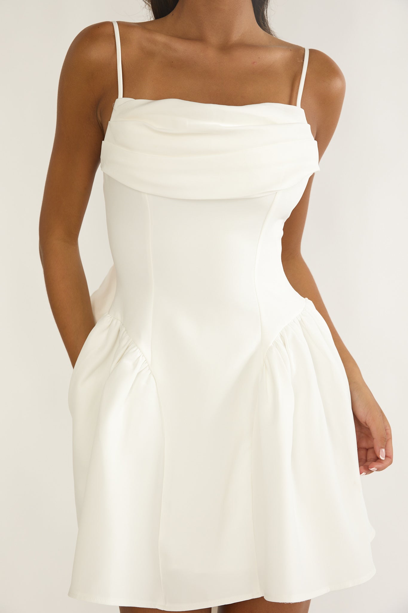 Wilder Oversized Back Bow Mini Dress White by Selfie Leslie