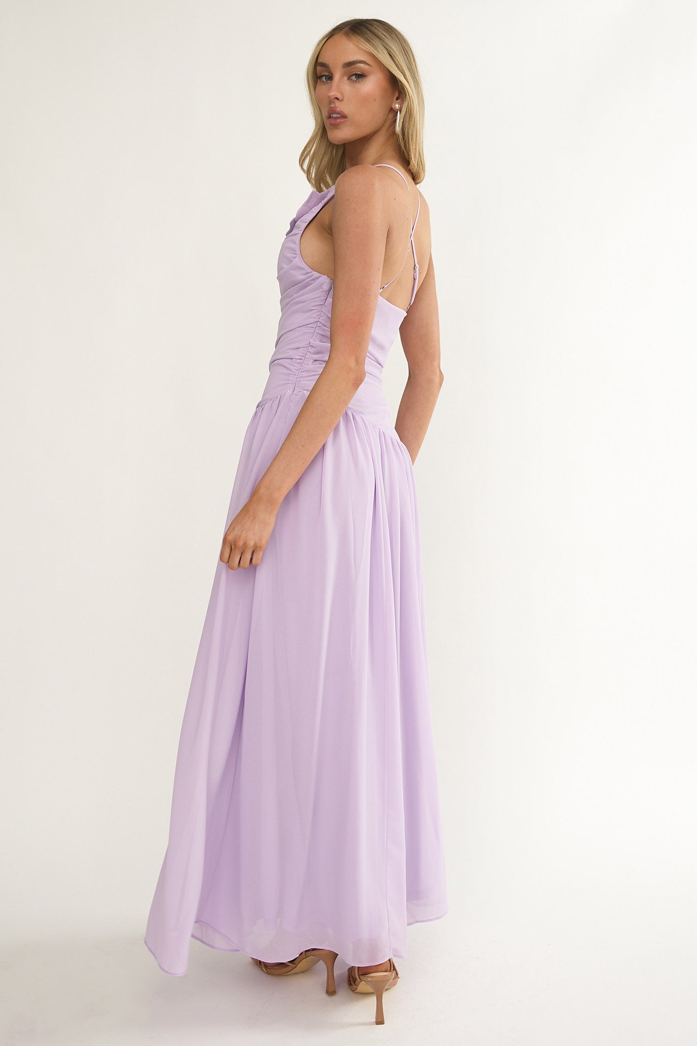 Brighten Drop Waist Flower Accent Maxi Dress Lilac - M Brighten Drop Waist Flower Accent Maxi Dress Lilac - M