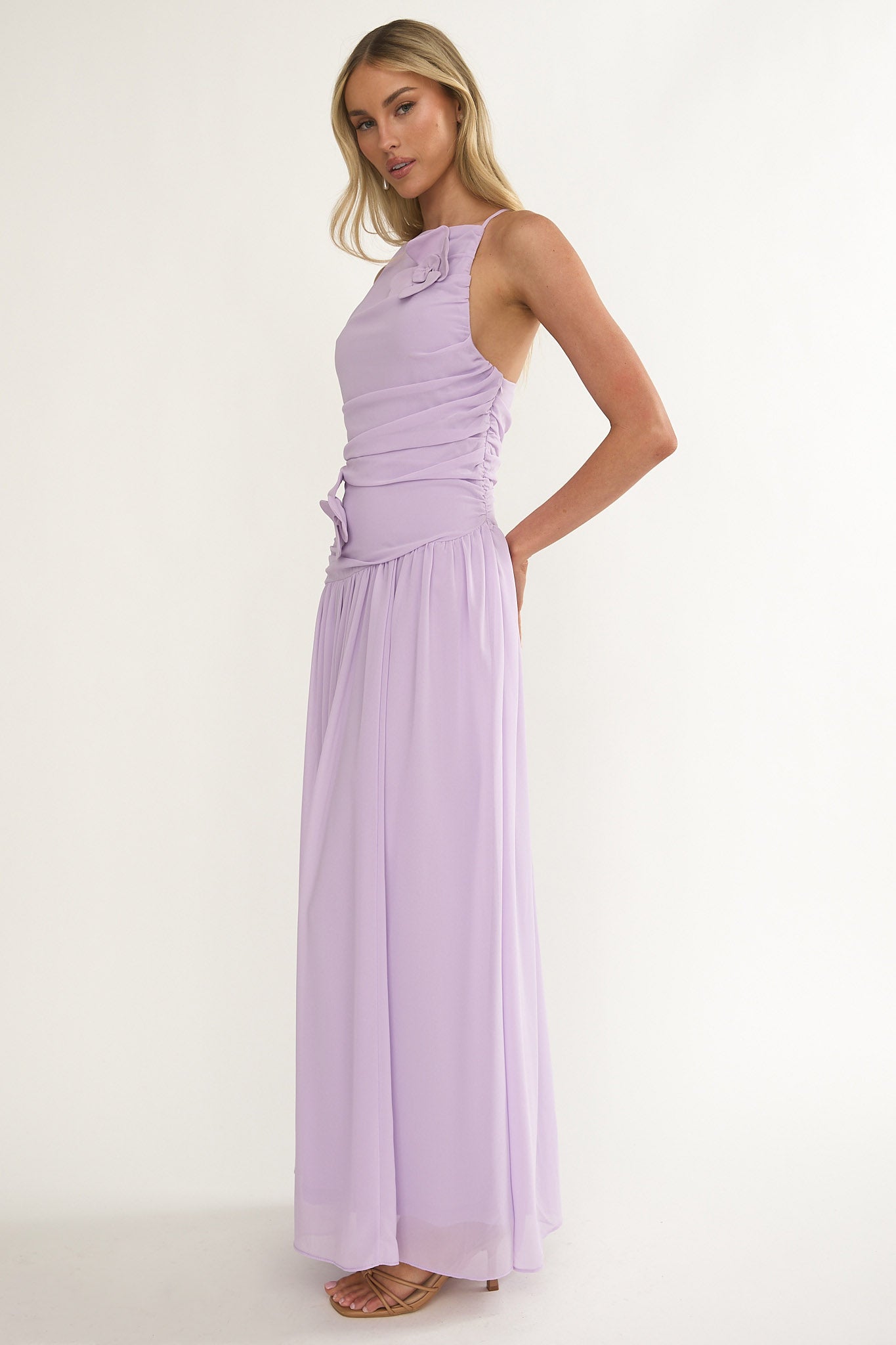 Brighten Drop Waist Flower Accent Maxi Dress Lilac by Selfie Leslie