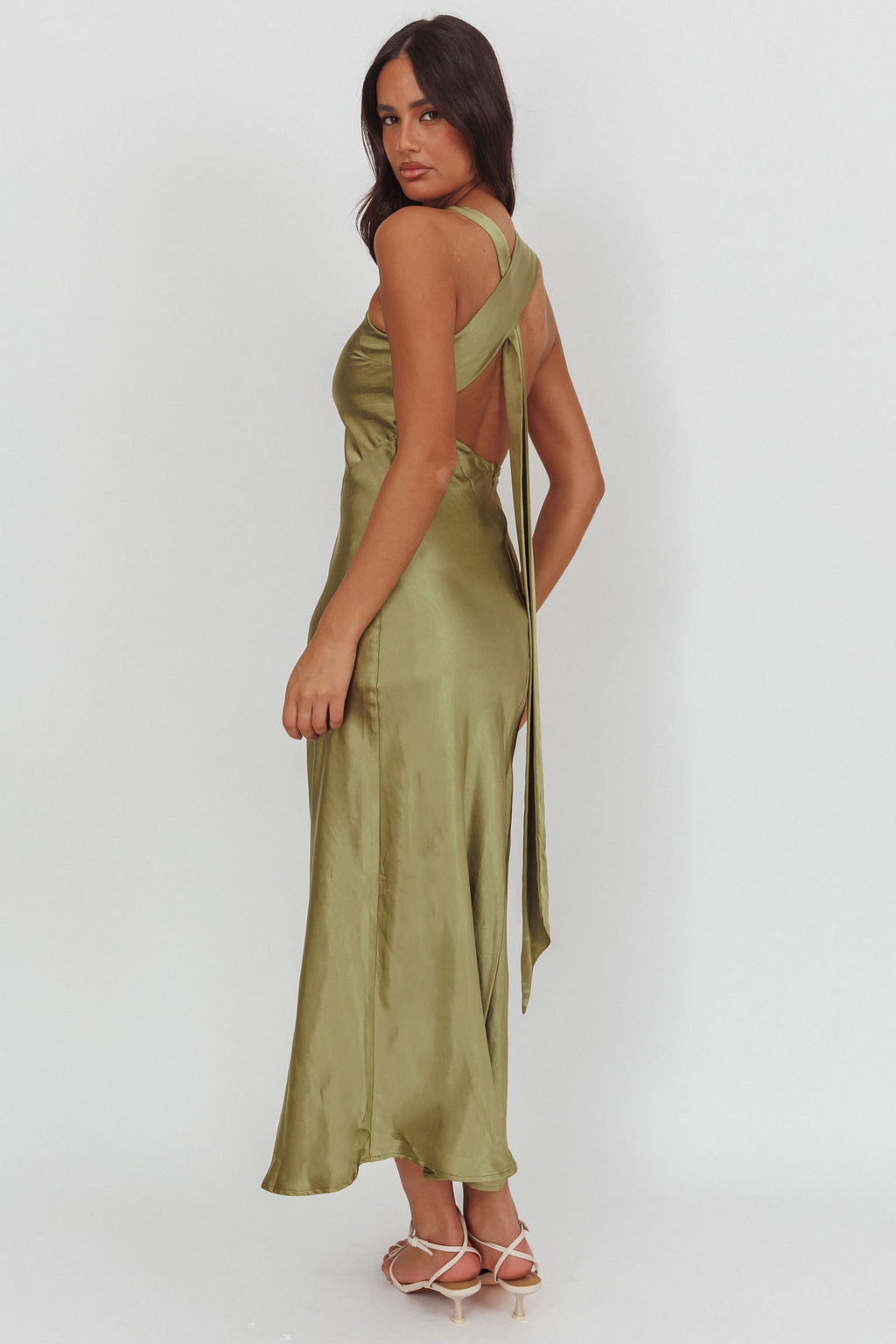 Florisse Asymmetric Neckline Maxi Dress Olive by Selfie Leslie