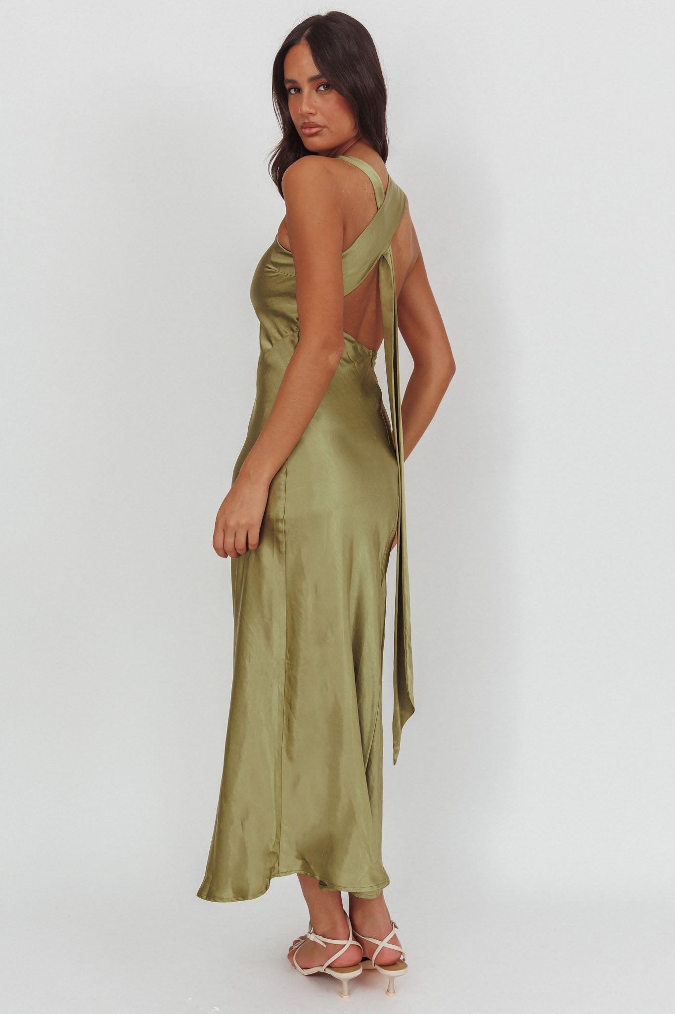 Florisse Asymmetric Neckline Maxi Dress Olive by Selfie Leslie