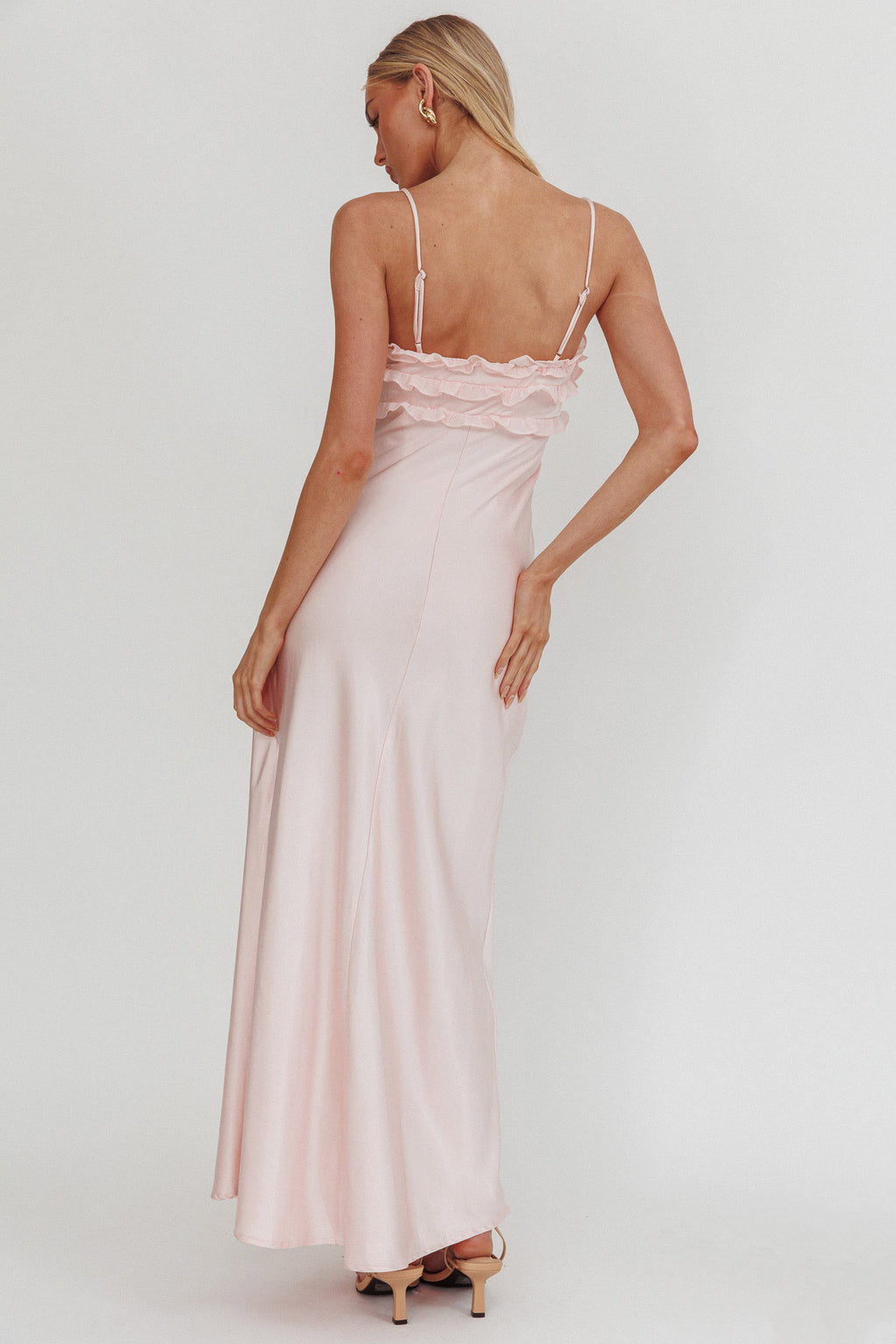Caryn Frill Trim Maxi Dress Pink by Selfie Leslie