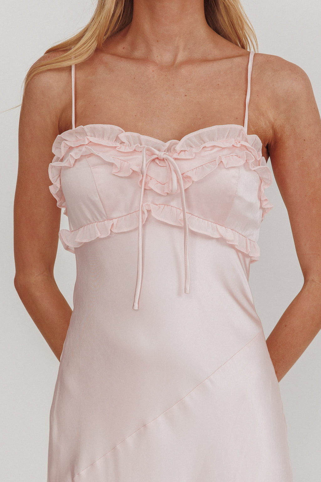 Caryn Frill Trim Maxi Dress Pink by Selfie Leslie