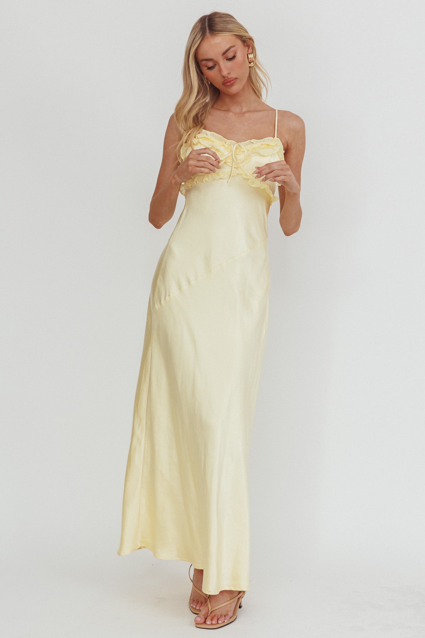 Caryn Frill Trim Maxi Dress Butter by Selfie Leslie